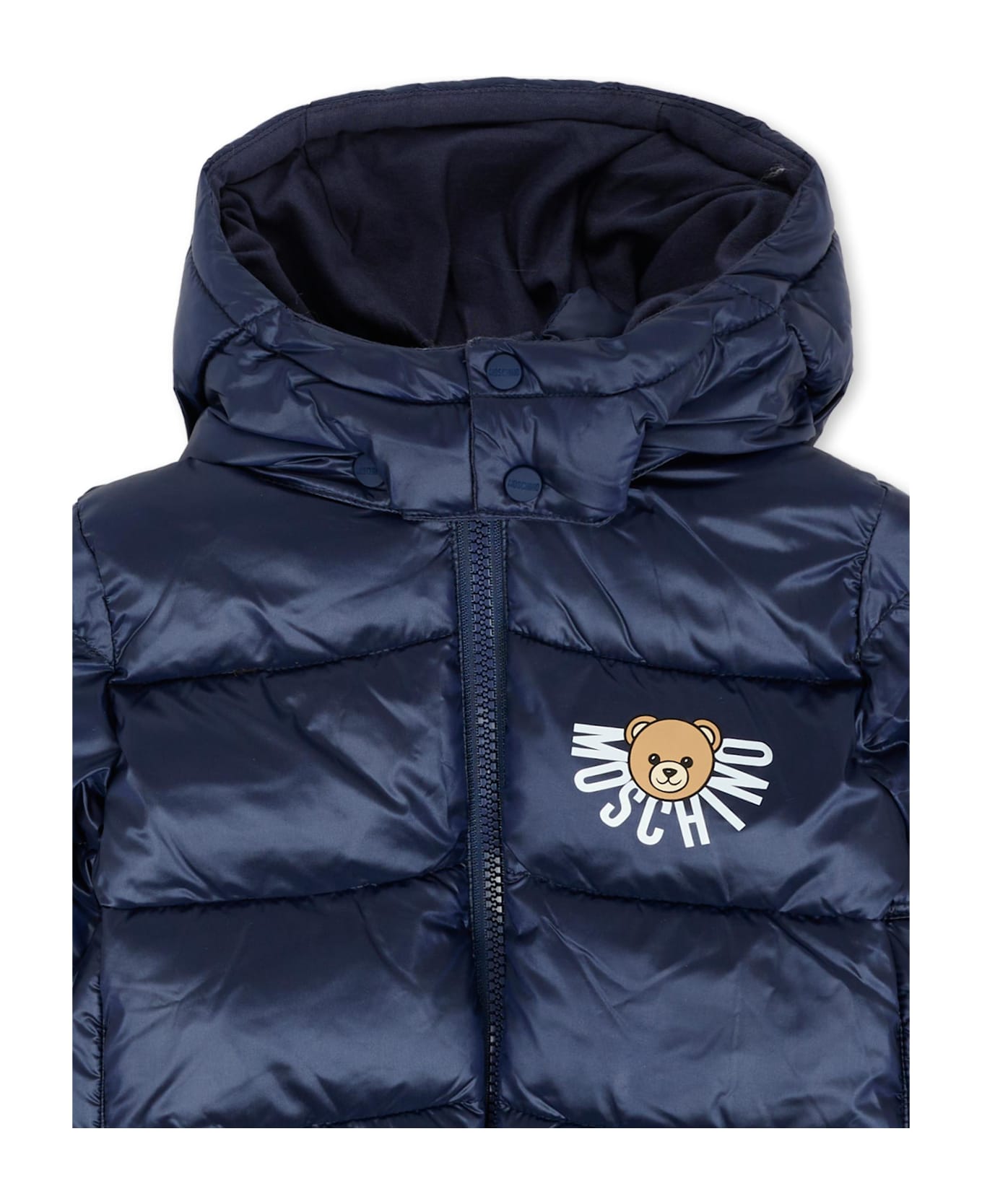 Moschino Blue Down Jacket For Babykids With Teddy Bear - Blue