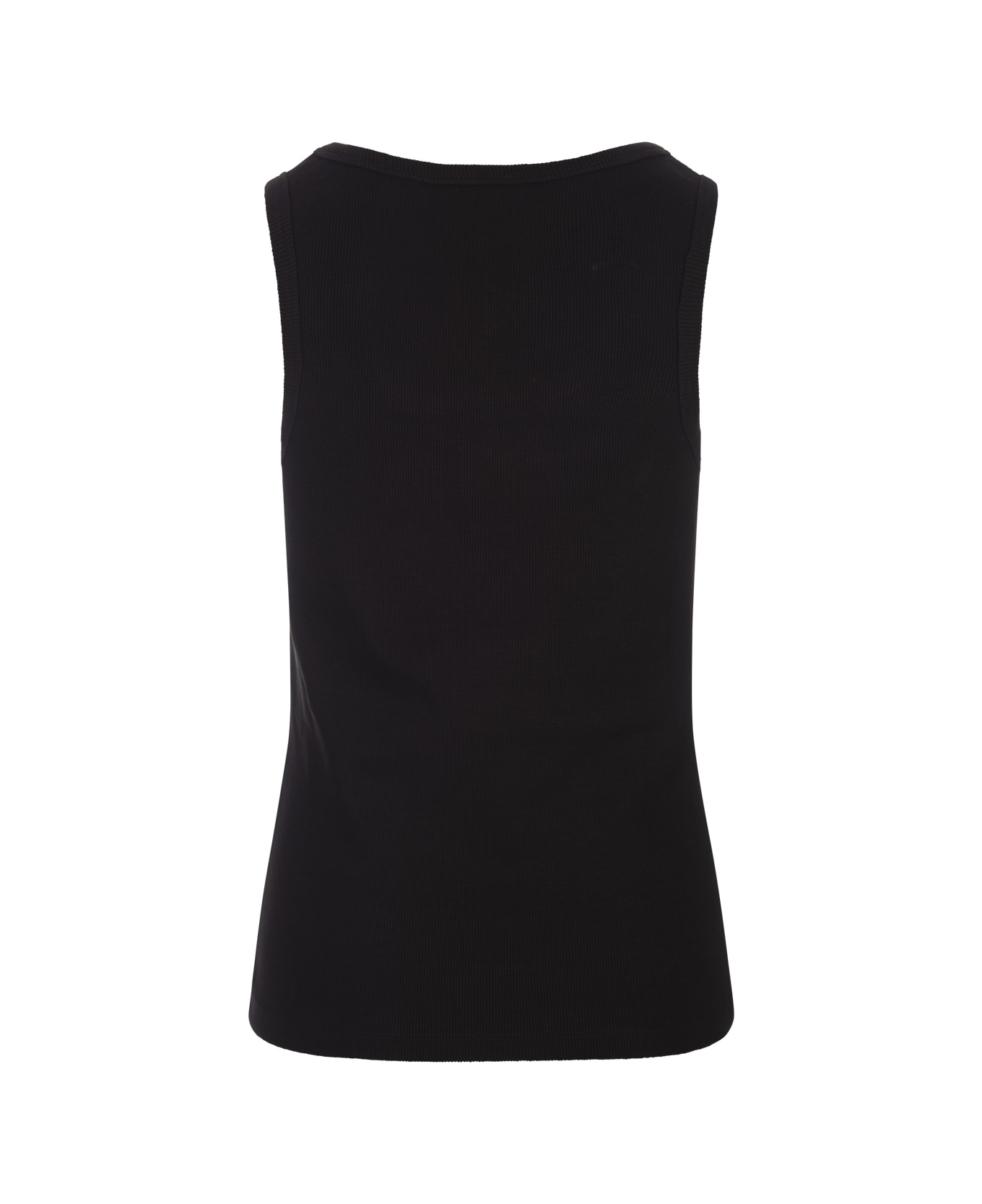 Moncler Black Ribbed Top With Logo In Tone - Black タンクトップ
