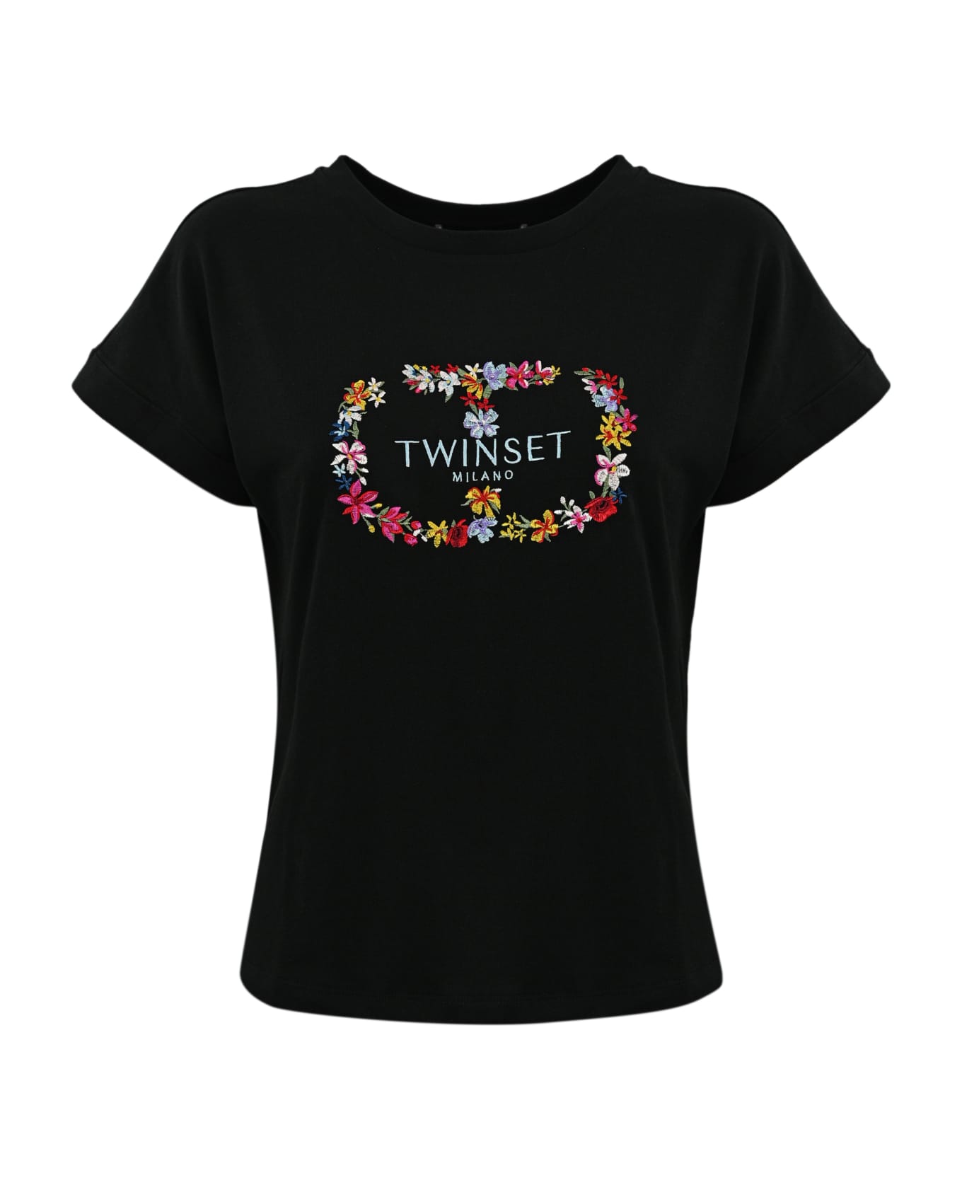 TwinSet T-shirt With Floral Embroidery - Nero Tシャツ