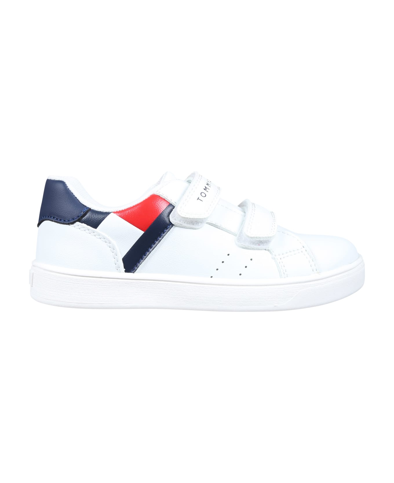Tommy Hilfiger White Sneakers For Kids With Flag And Logo - White