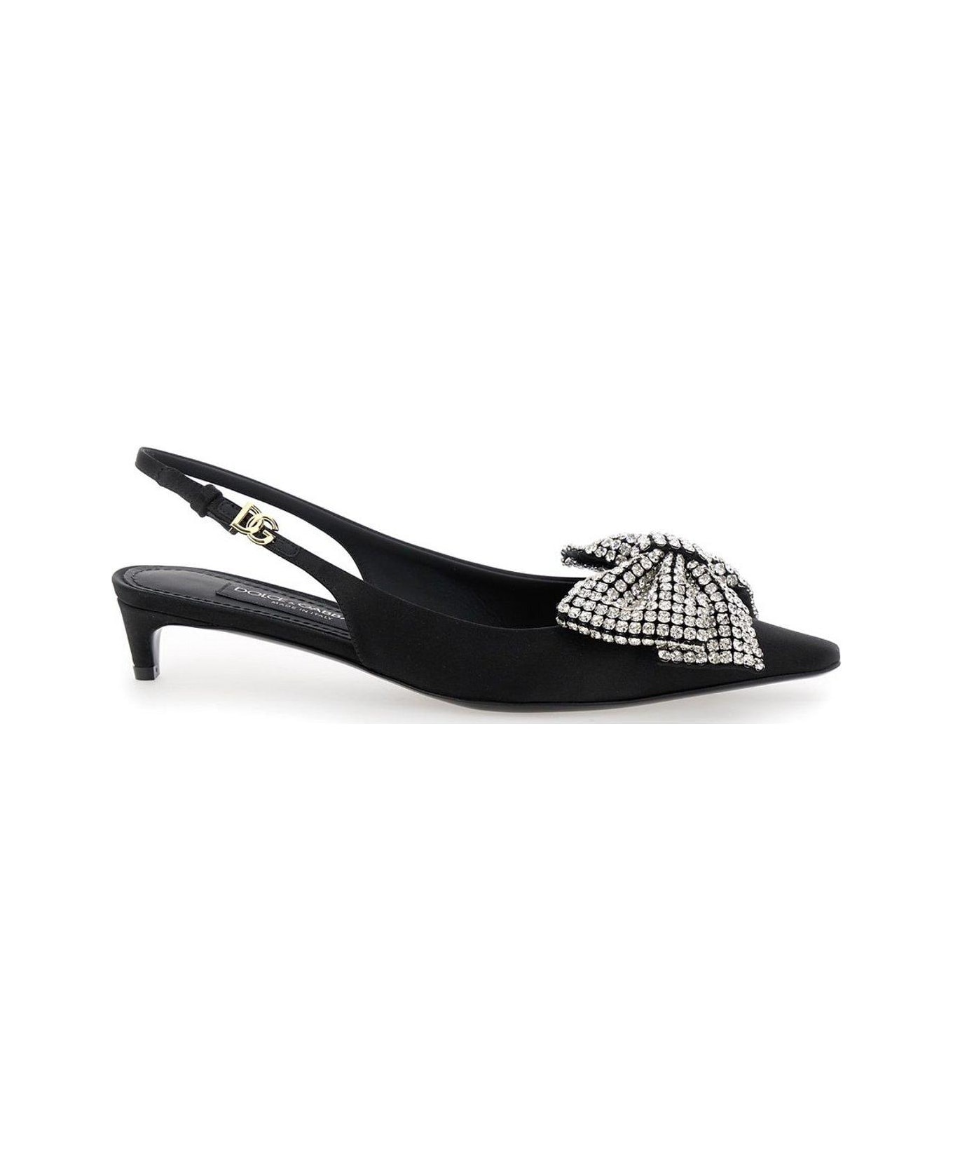 Dolce & Gabbana Embellished Satin Slingbacks - Nero Crystal