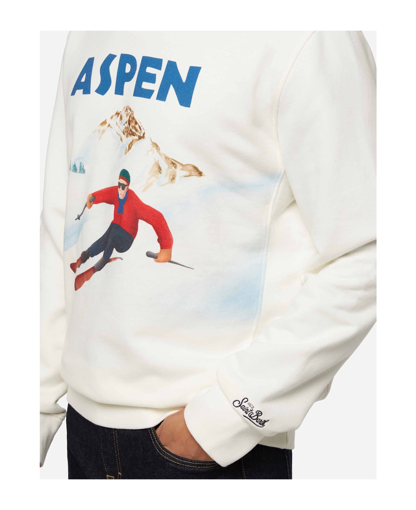 MC2 Saint Barth Cotton Fleece Sweatshirt Soho With Aspen Postcard Print - WHITE