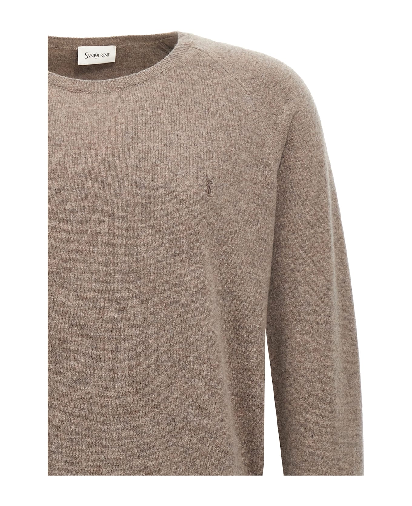 Saint Laurent Logo Embroidery Sweater - Beige