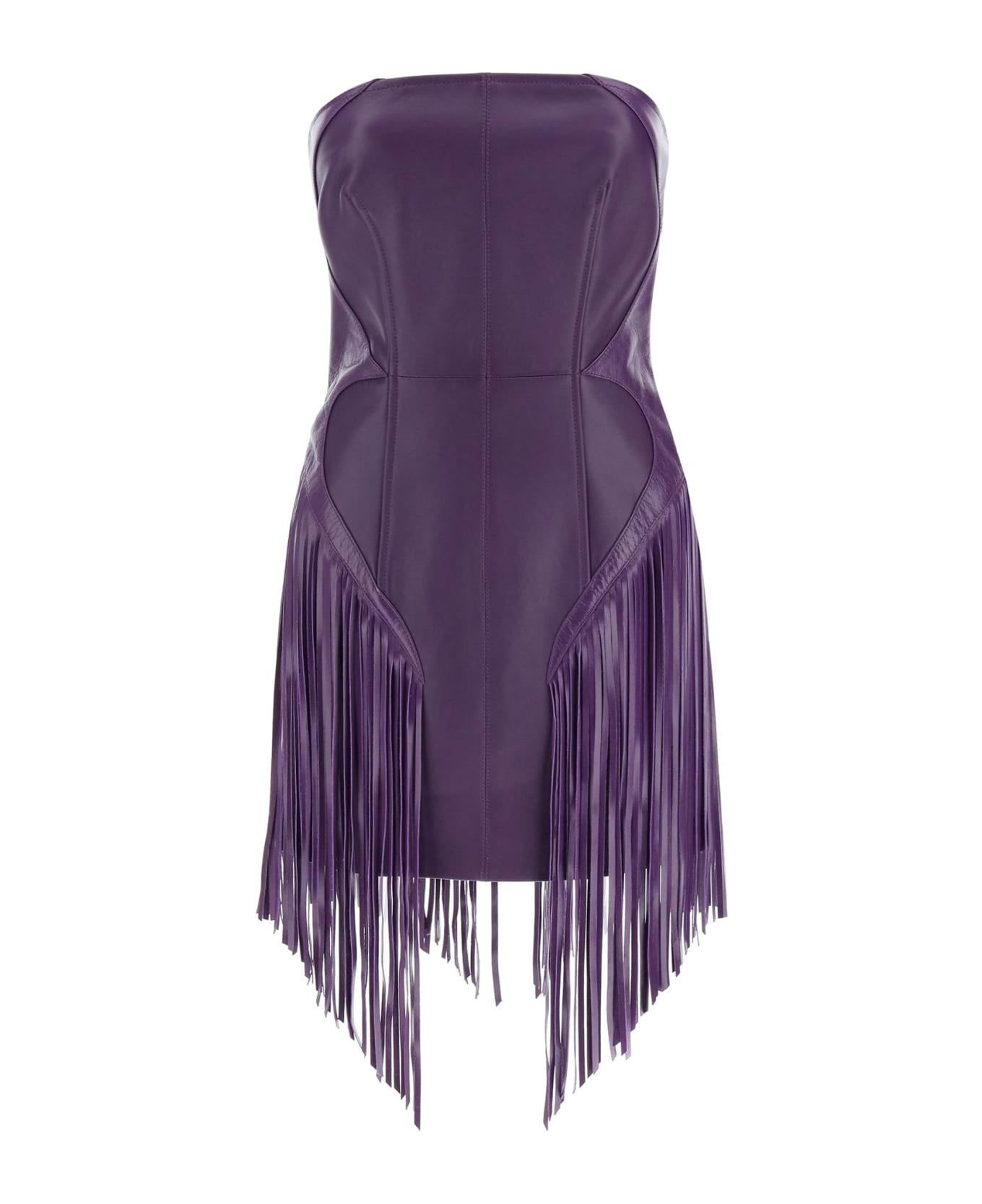Versace Fringed Leather Minidress - BRIGHT DARK ORCHID (Purple) ワンピース＆ドレス