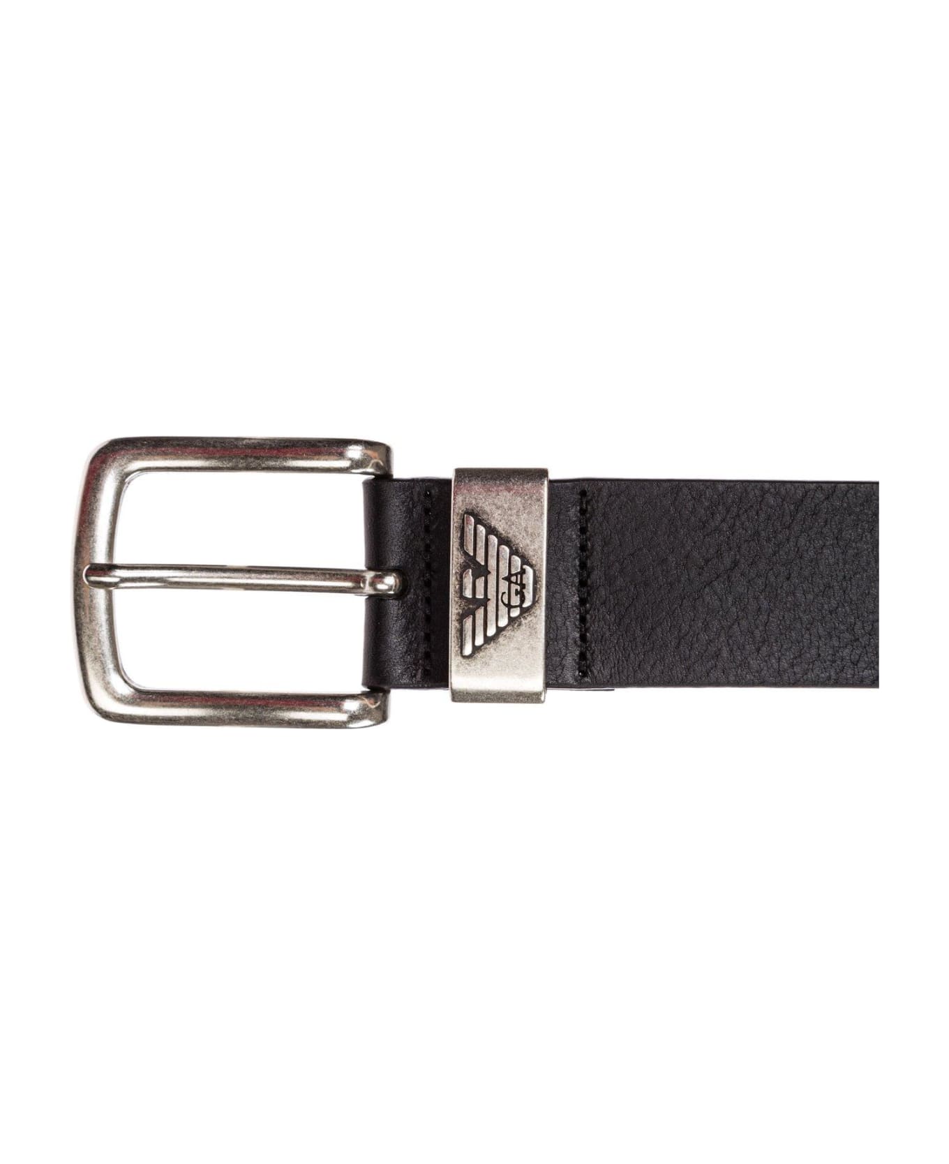 Emporio Armani Logo Engraved Buckle Belt - Black ベルト