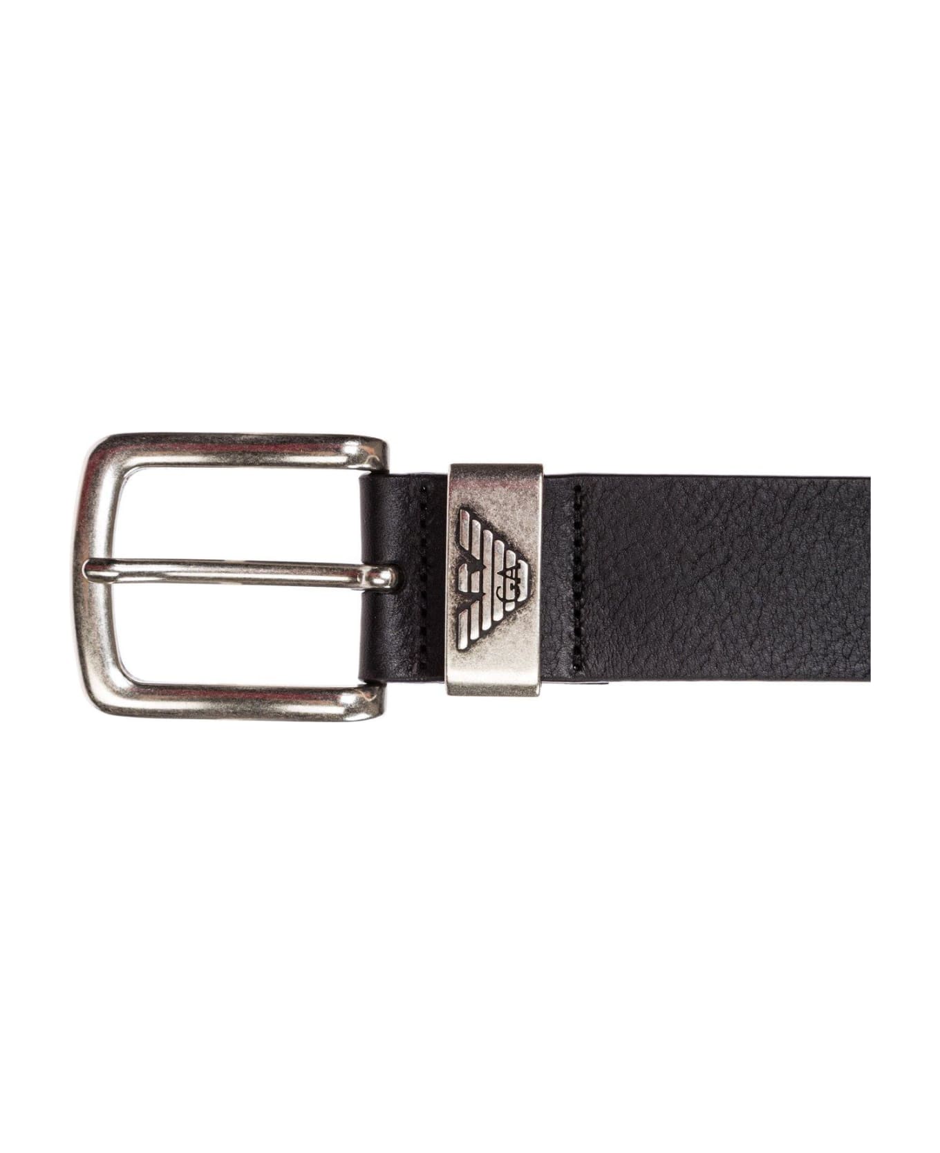 Emporio Armani Logo Engraved Buckle Belt - Black