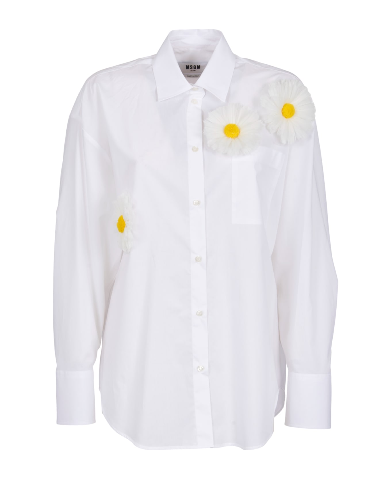 MSGM Floral Detail Round Hem Shirt - White