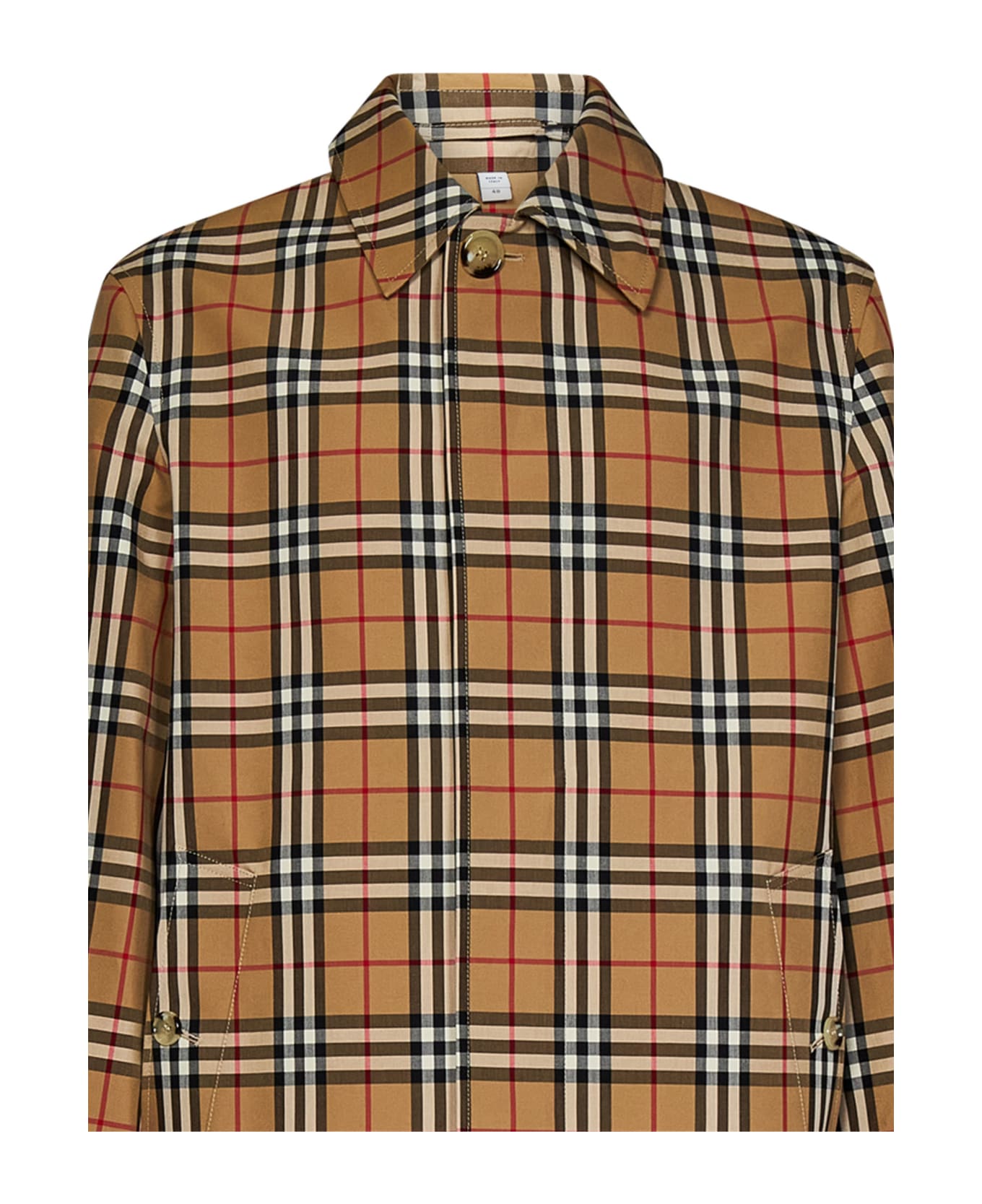 Burberry 'brookvale' Beige Coat With All-over Vintage Check Motif In Cotton Blend Man - Beige