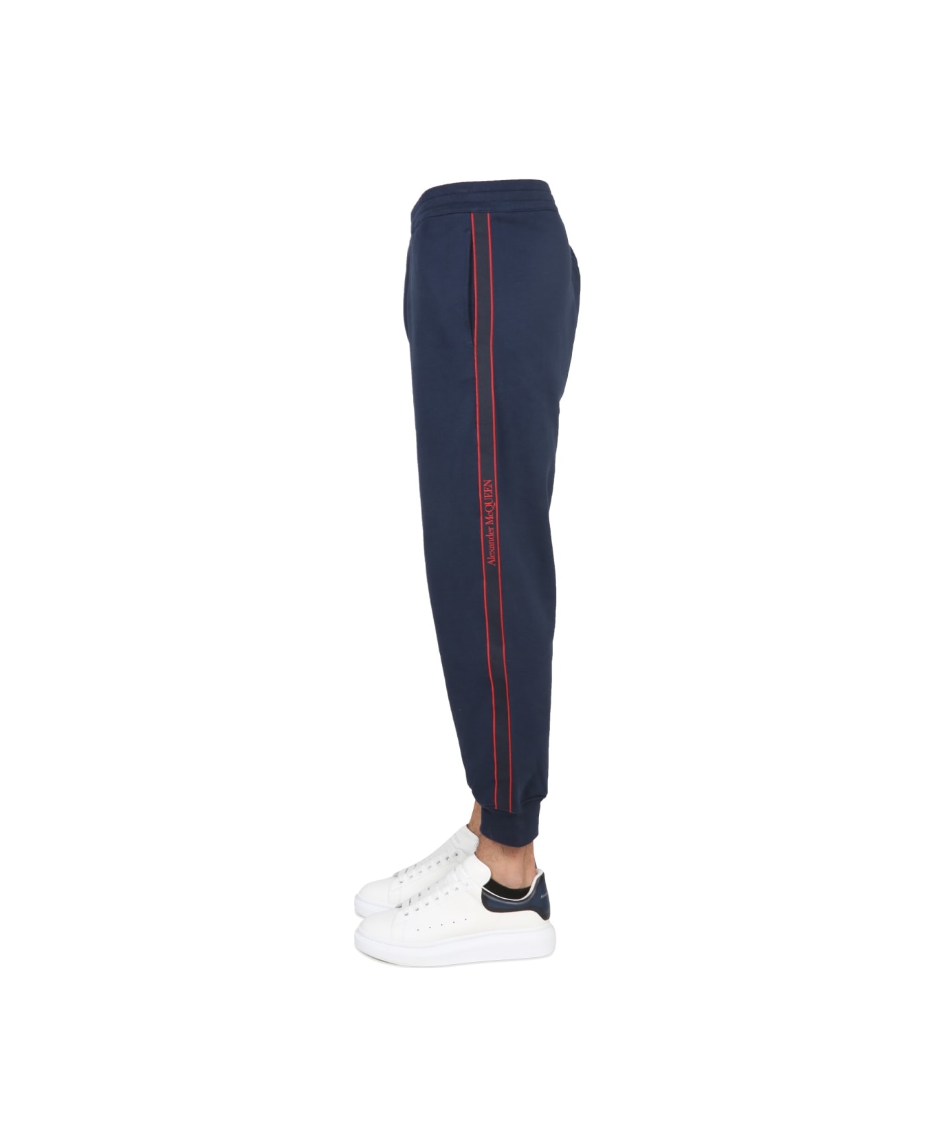 Alexander McQueen Jogging Pants With Selvedge Logo Band - BLUE
