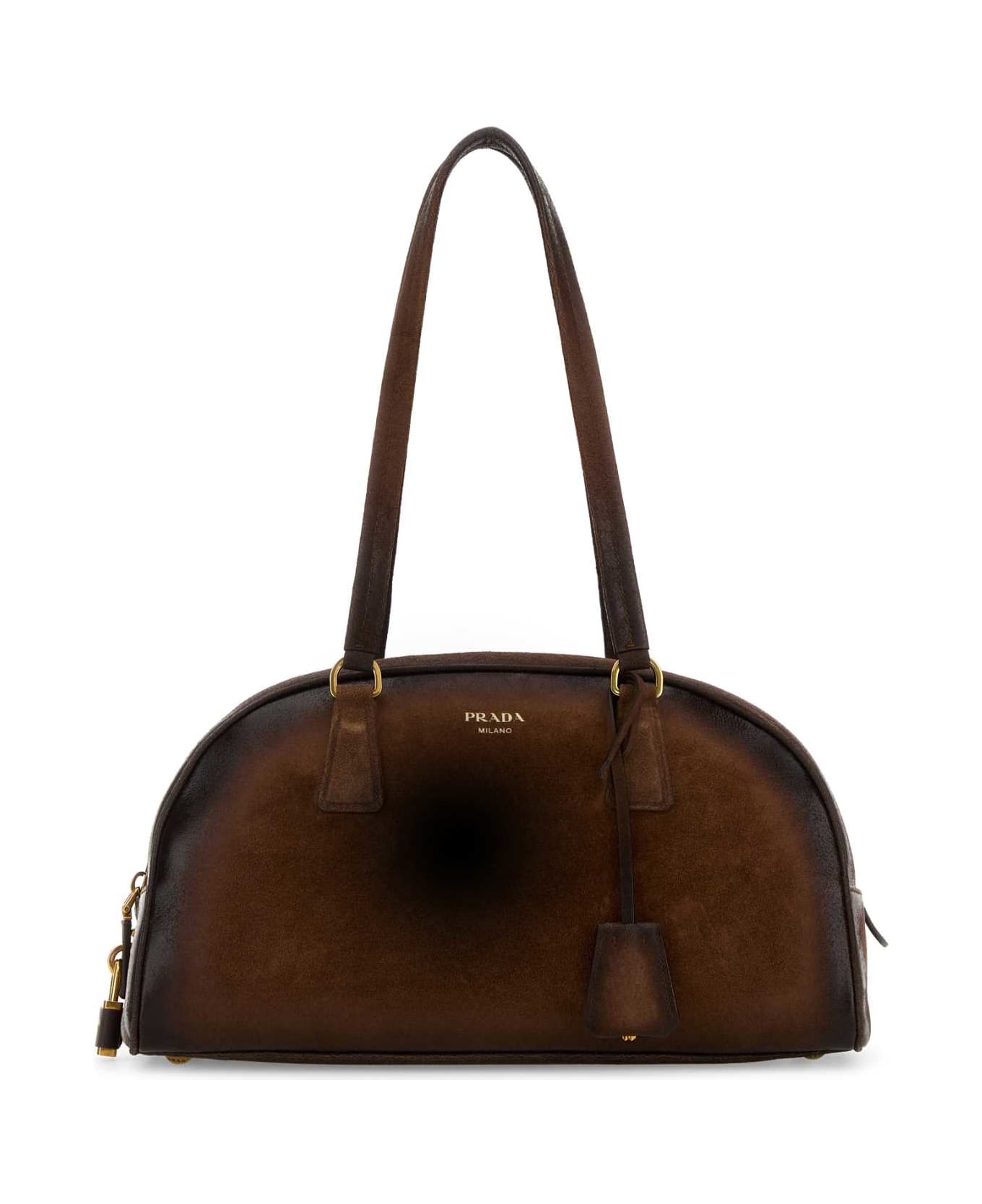 Prada Brown Suede Medium Prada Bowling Shoulder Bag - CACAO