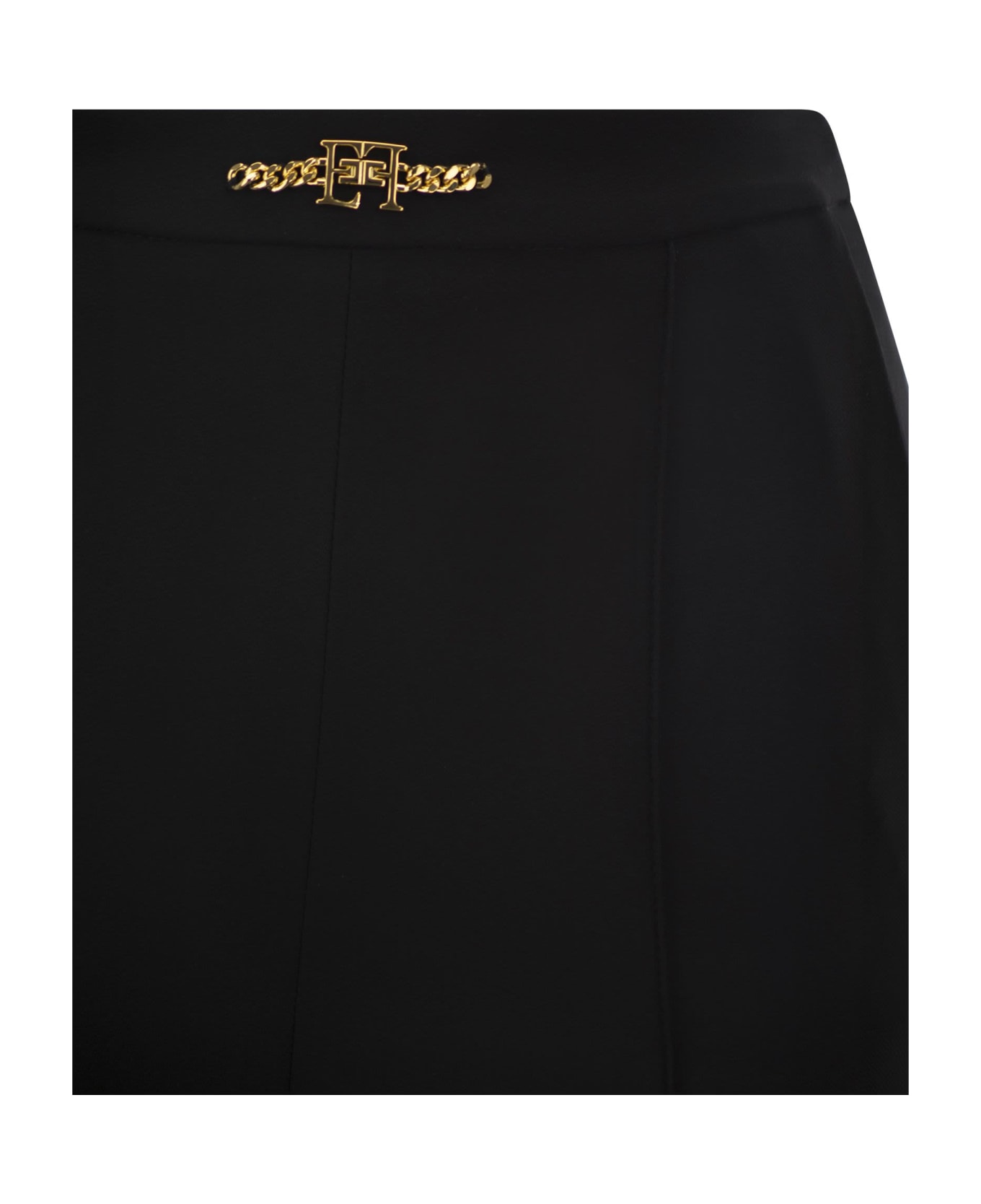 Elisabetta Franchi Straight Trousers In Bi-elastic Technical Fabric With Clamping - Black