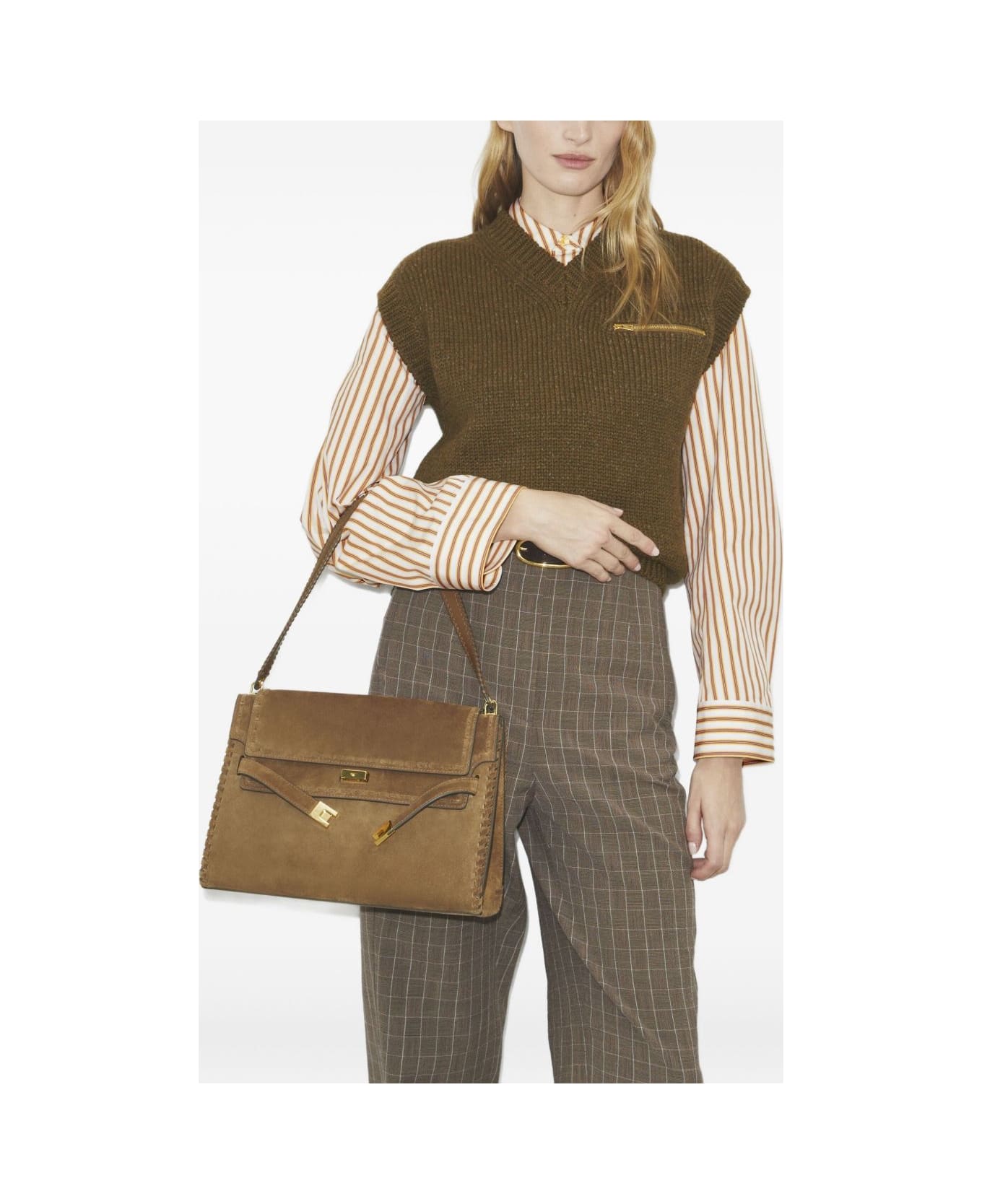 Tory Burch Lee Radziwill Suede Leather Shoulder Bag - Marrone chiaro