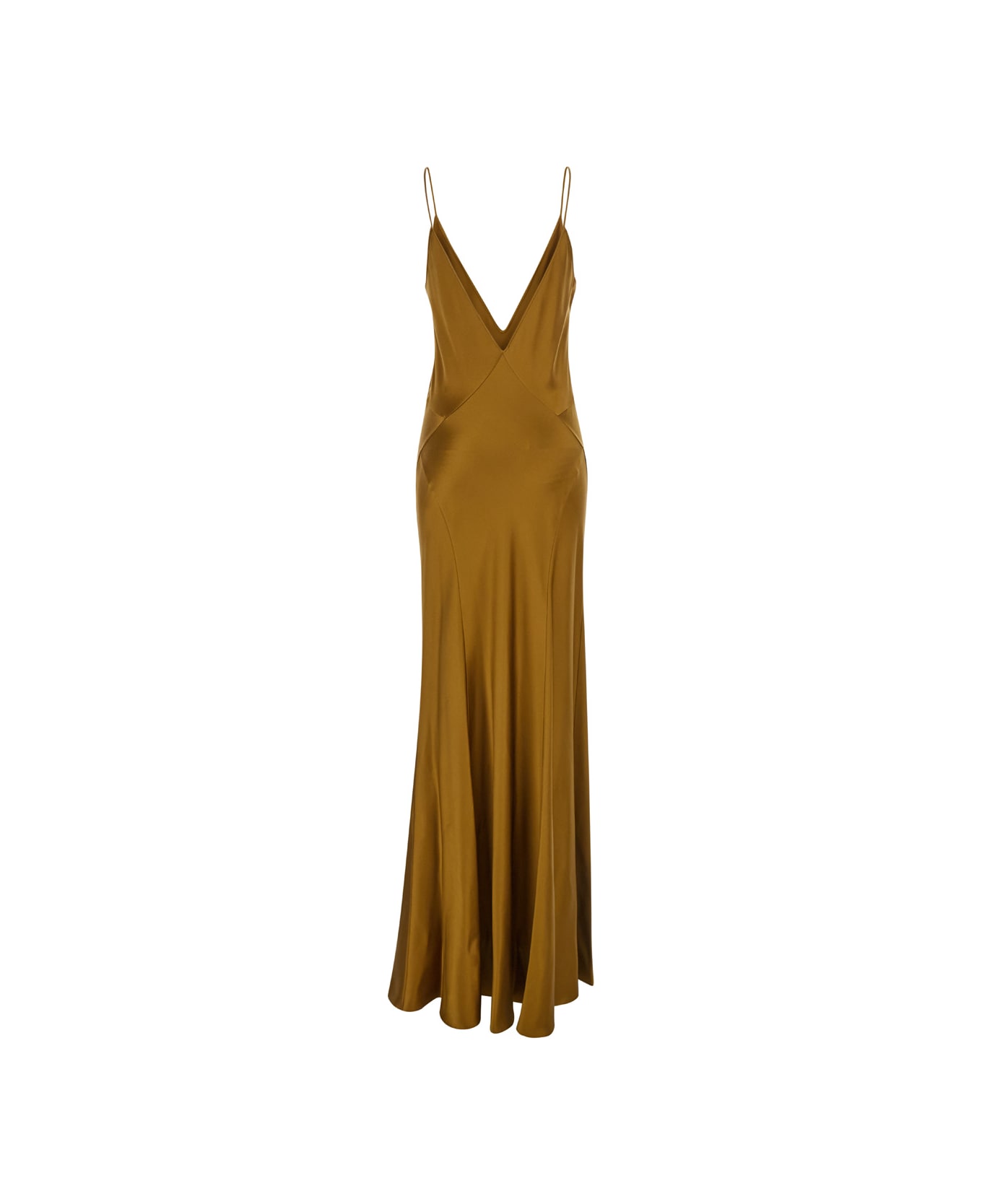 Saint Laurent Long Olive Green Slip Dress In Silk Woman - Green