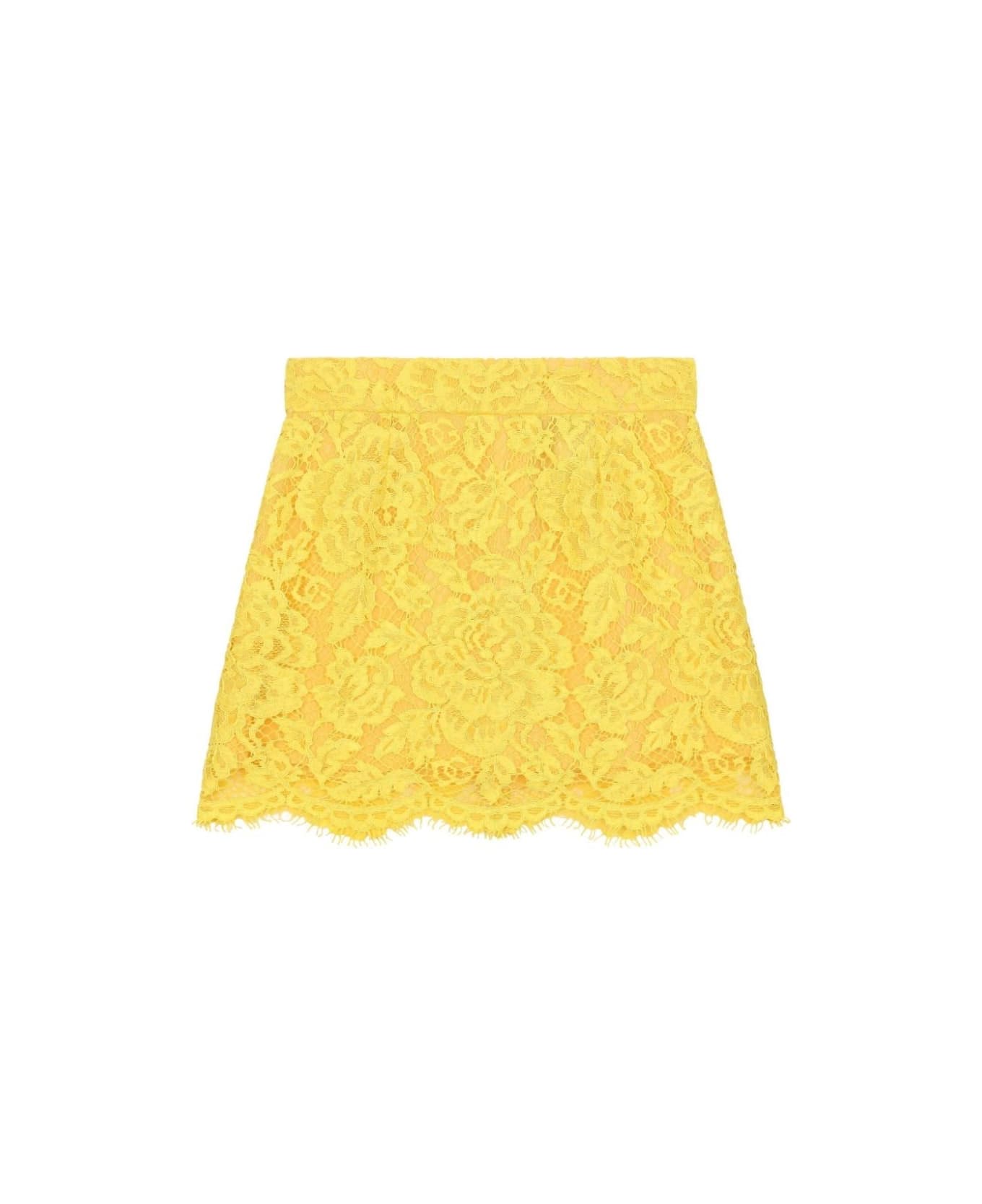 Dolce & Gabbana Short Yellow Lace Skirt - Yellow