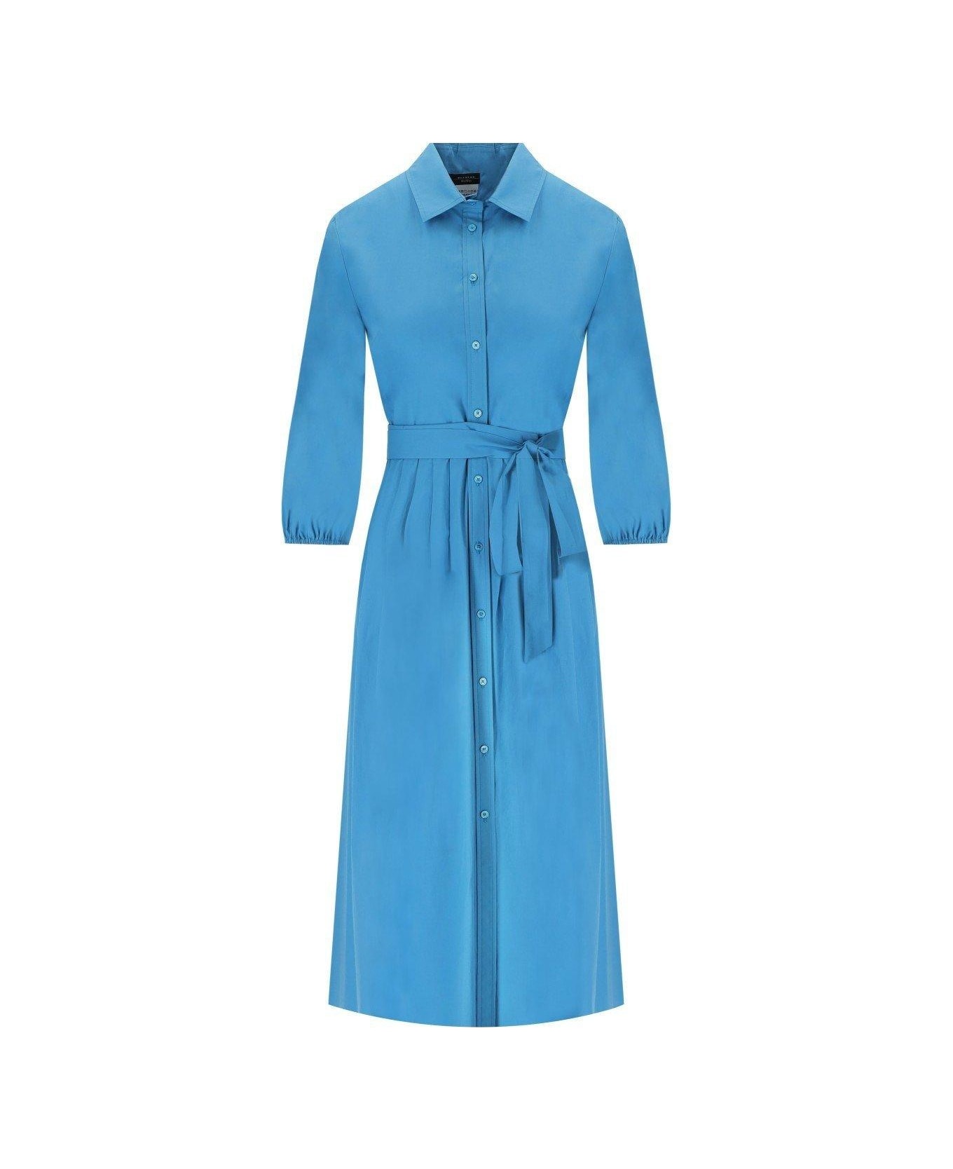 Weekend Max Mara Buttoned Belted Long-sleeved Dress - Azzurro
