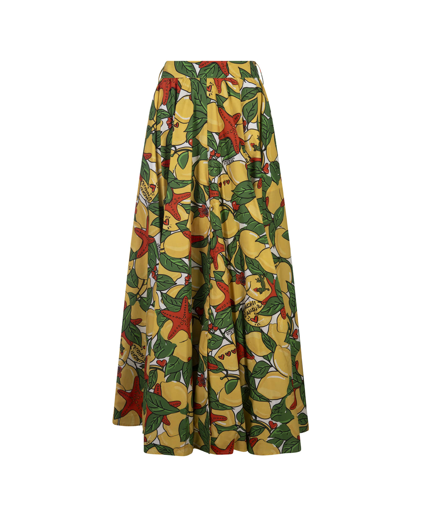 Alessandro Enriquez Long Flared Skirt With Lemons Print - Green