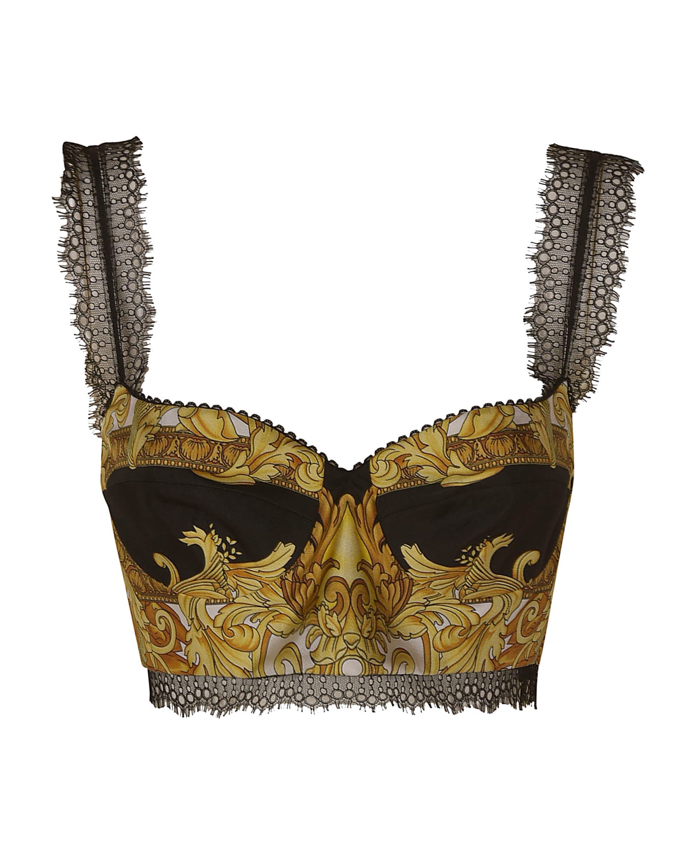 Versace Lace Trim Printed Top - Gold