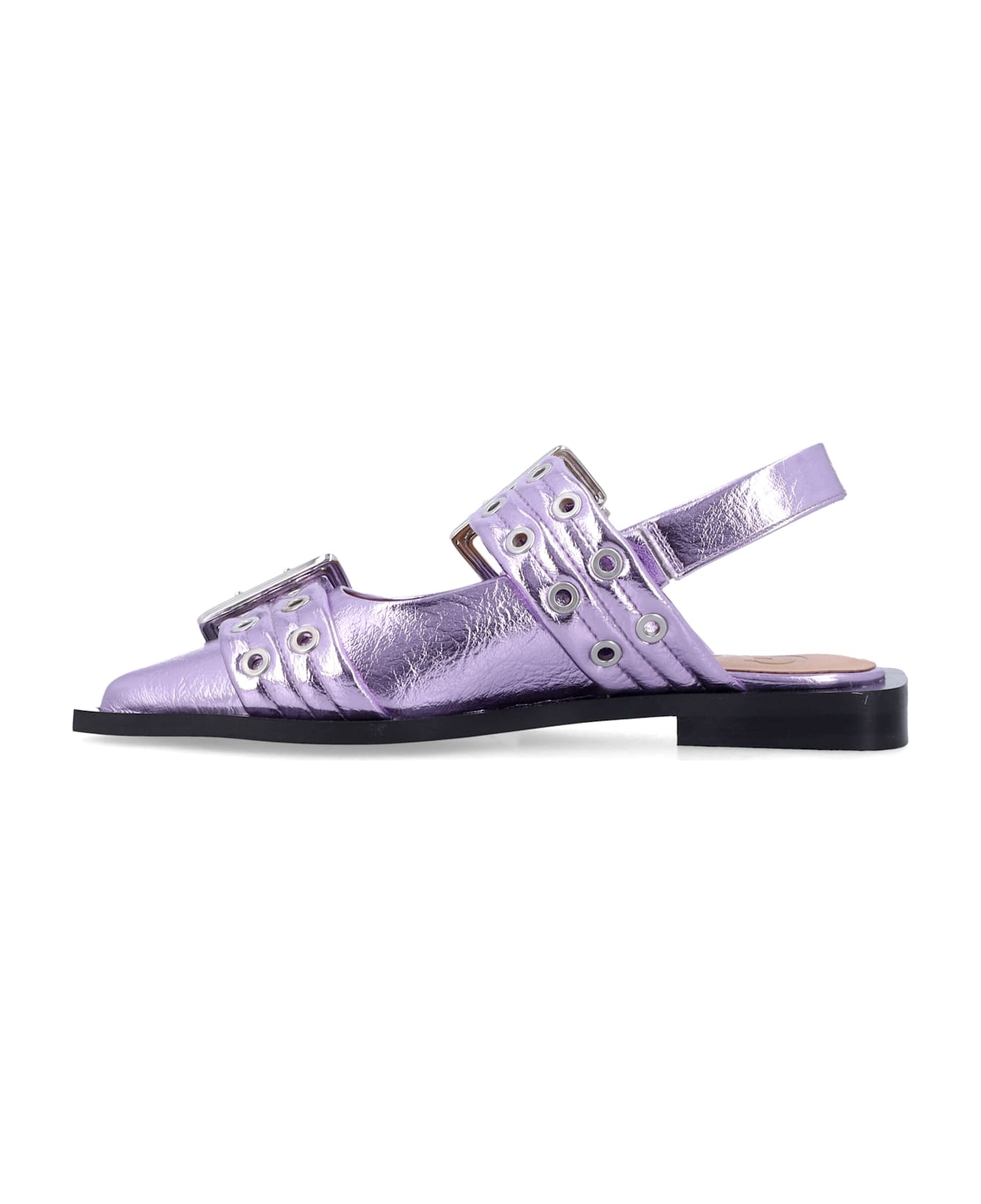 Ganni Metallic Feminine Buckle Ballerinas - Lavander