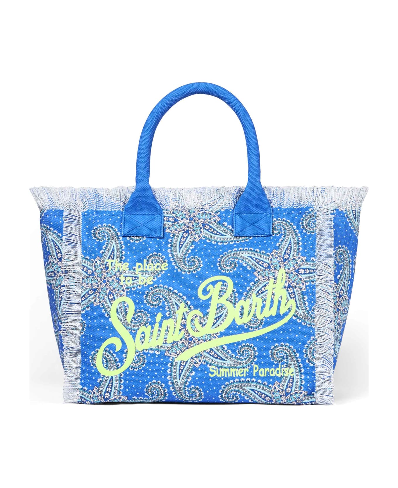 MC2 Saint Barth Vanity Canvas Shoulder Bag With Paisley Star Print - BLUE