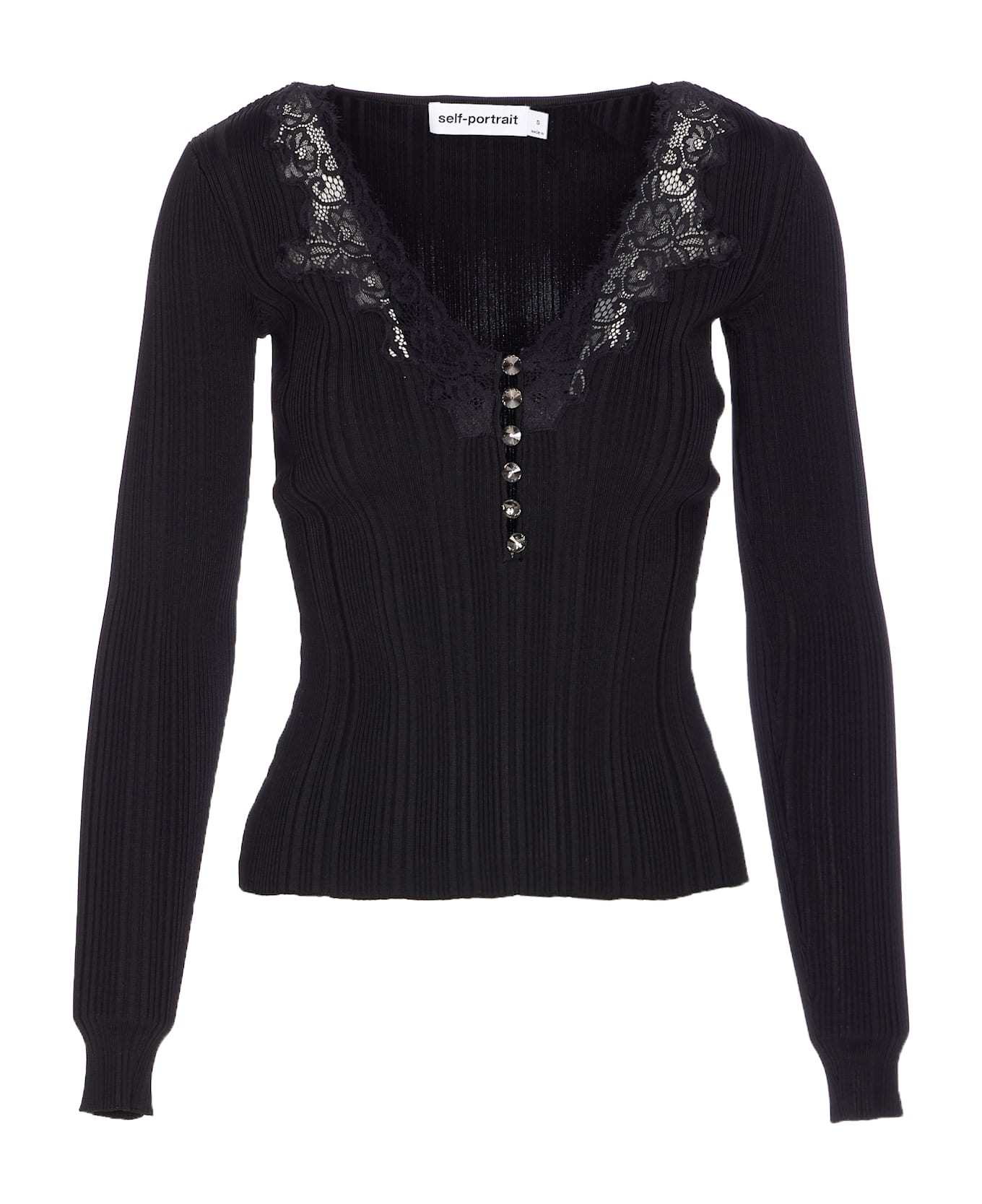 self-portrait Lace Knit Top - Black