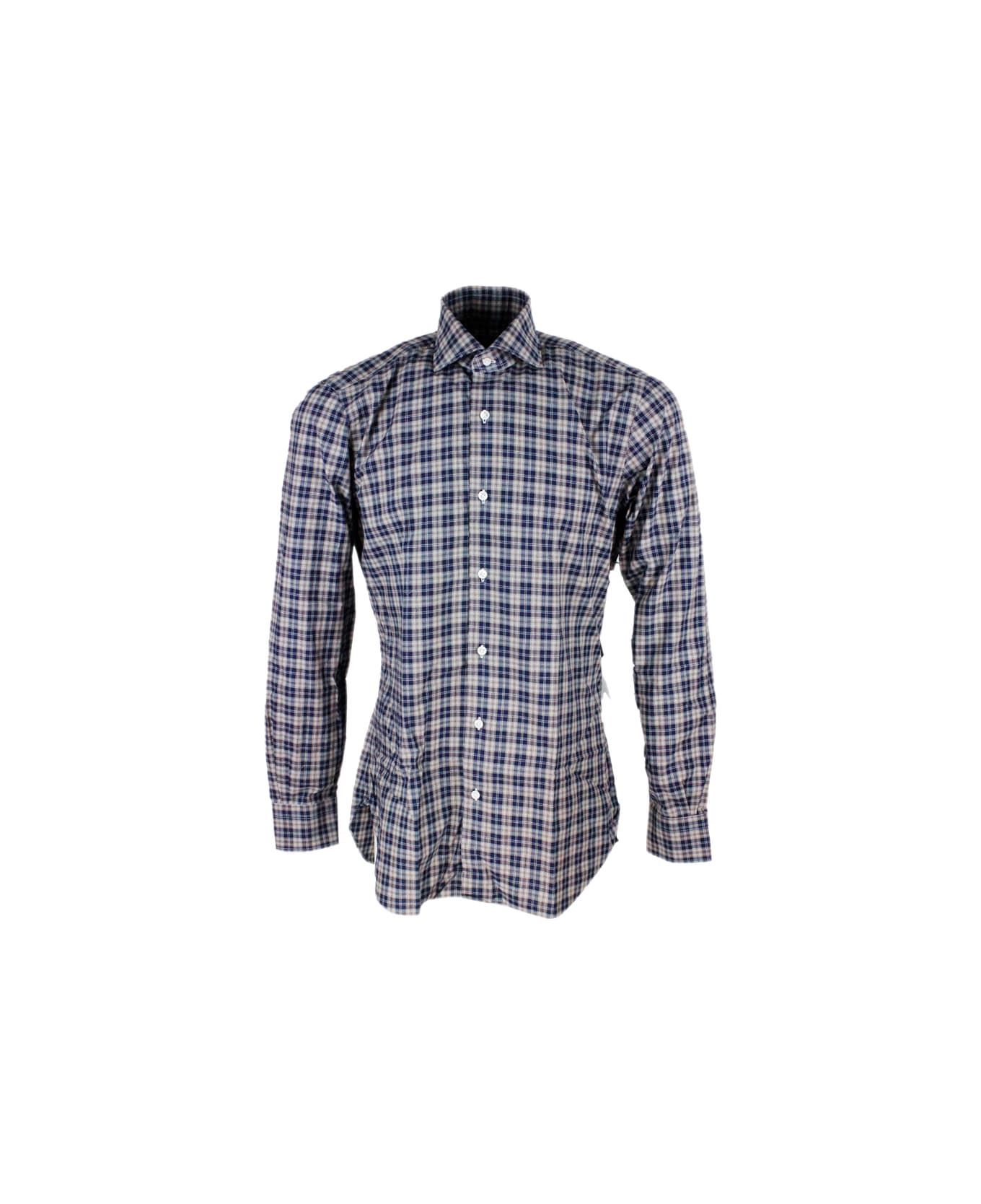 Barba Napoli Cult Shirt With Two-tone Checked Pattern - Blu