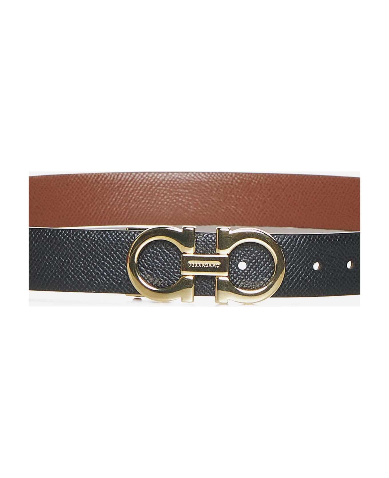 Ferragamo Gancini Reversible Leather Belt - BROWN