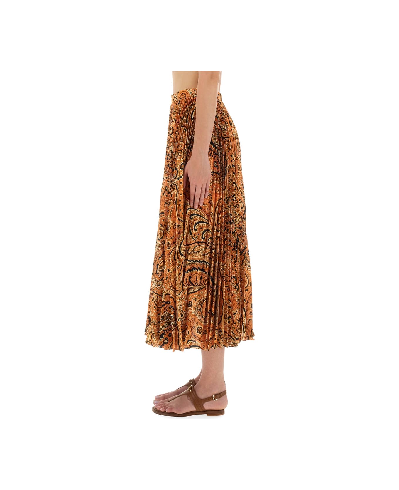 Etro Pleated Sablé Skirt With Print - ORANGE