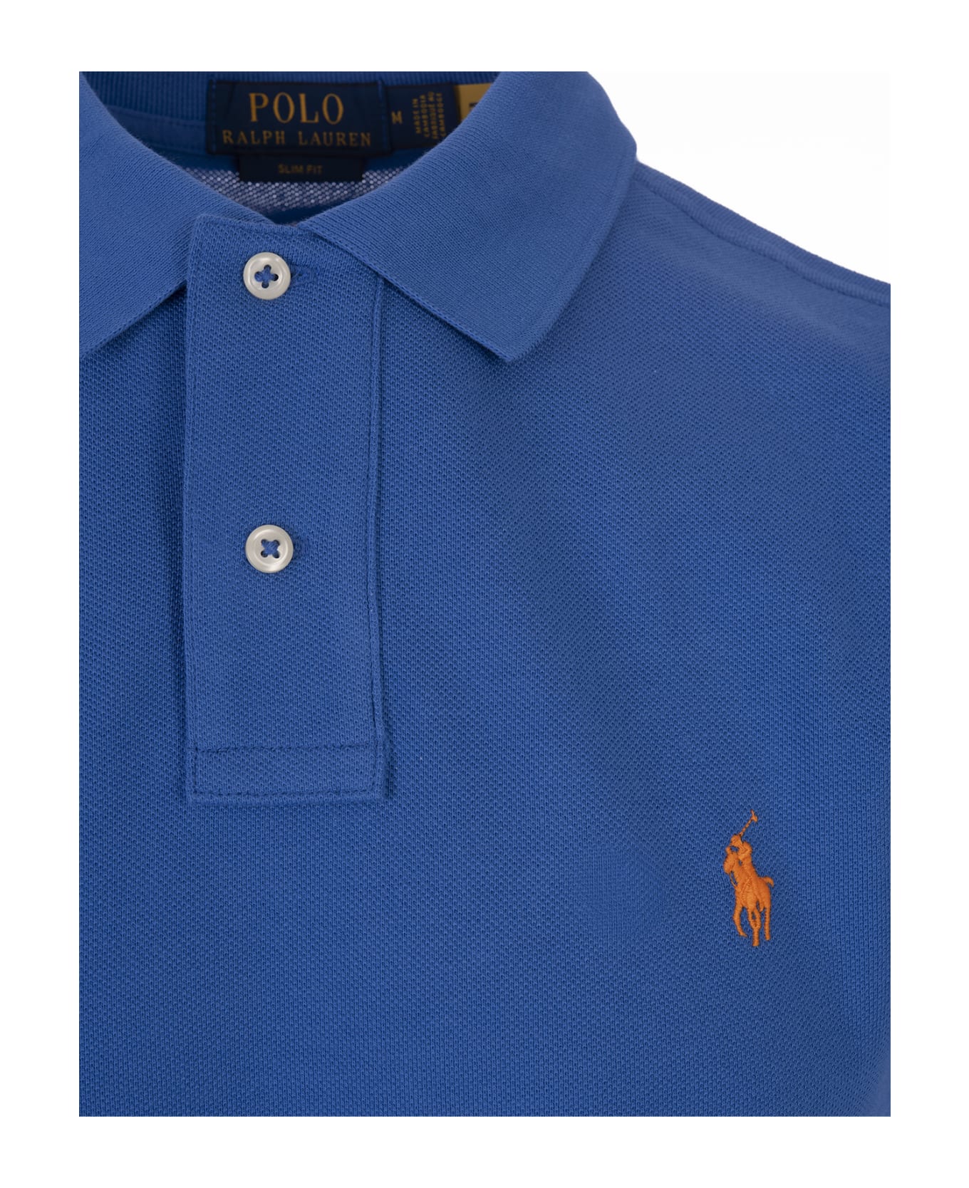 Ralph Lauren Iris Blue And Orange Slim-fit Piquet Polo Shirt - Blue