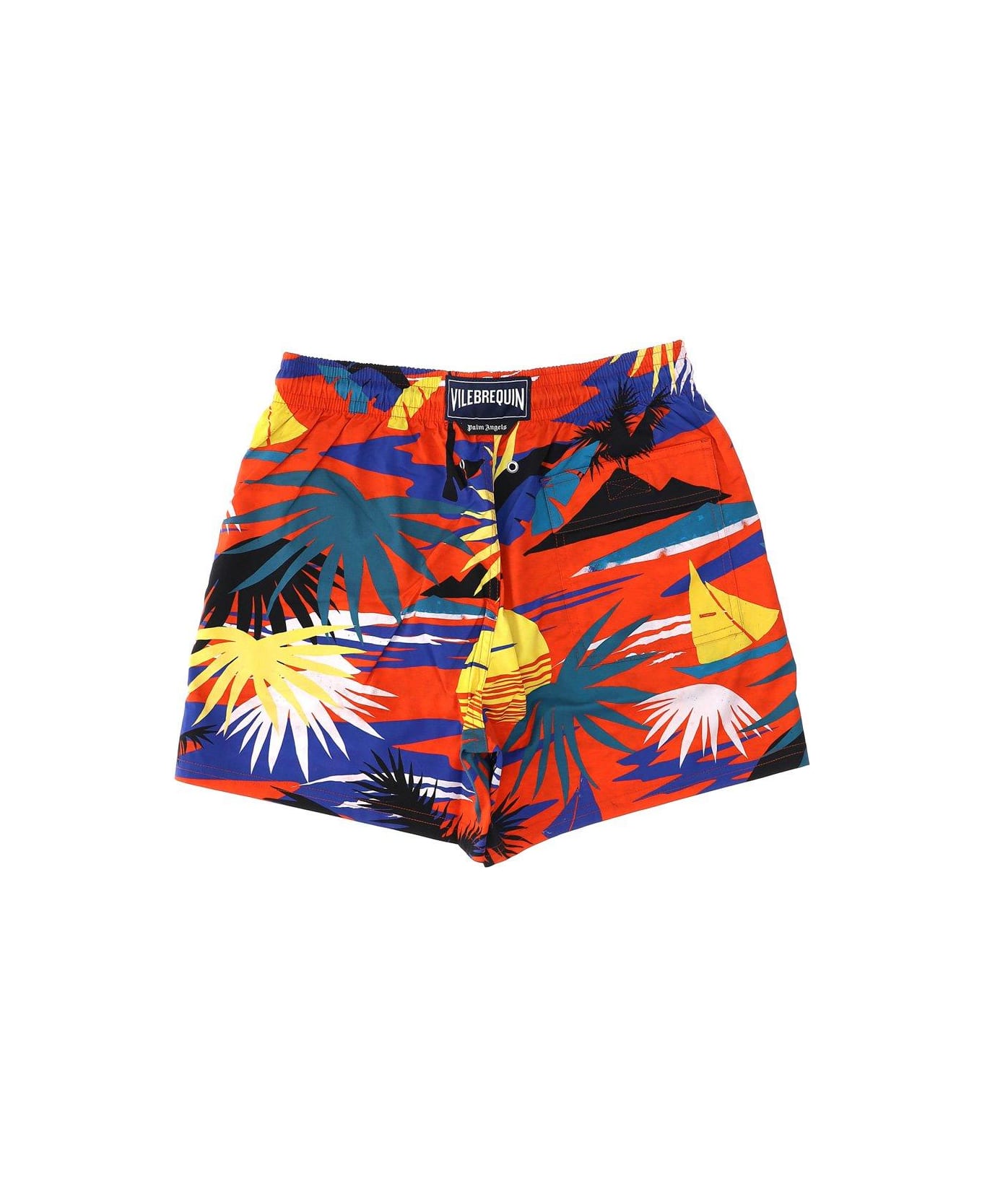 Palm Angels X Vilebrequin Palm Tree Print Swim Shorts - Red