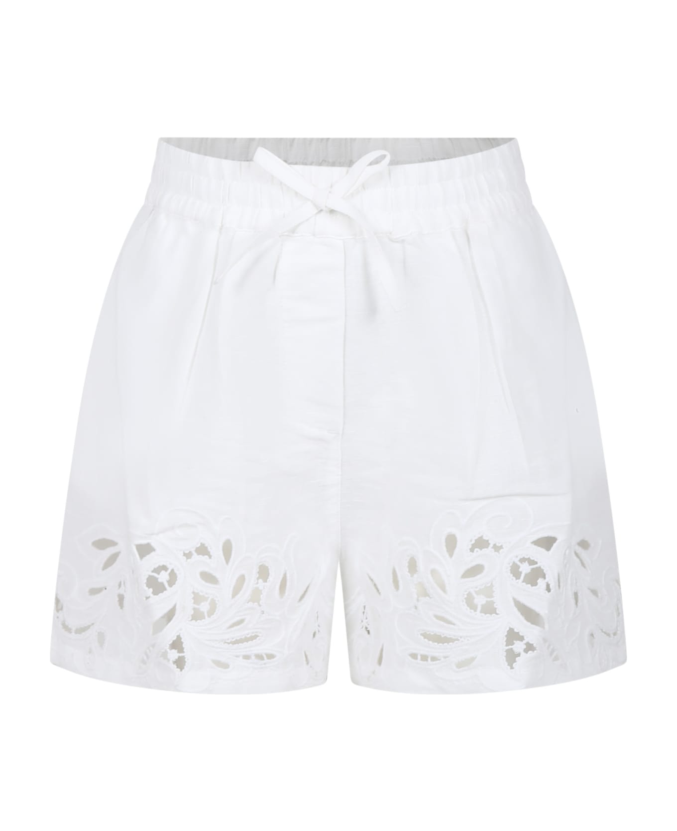 Ermanno Scervino Junior White Shorts For Girl With Embroidery - White ボトムス