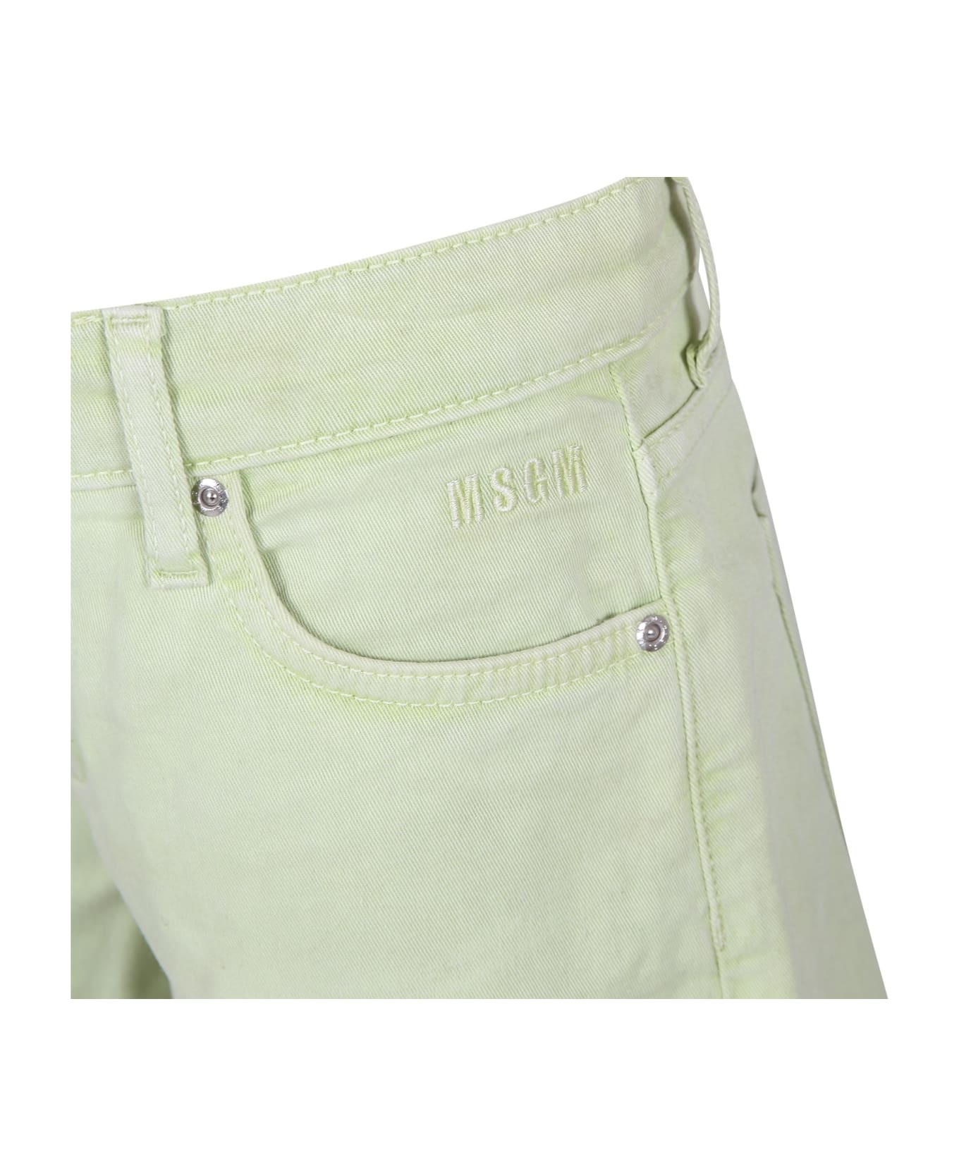 MSGM Green Short For Girl With Logo - Green