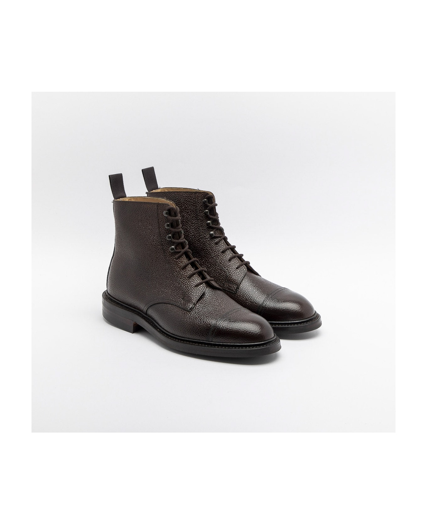 Crockett & Jones Dark Brown Scotch Grain Calf Derby Boot - Marrone