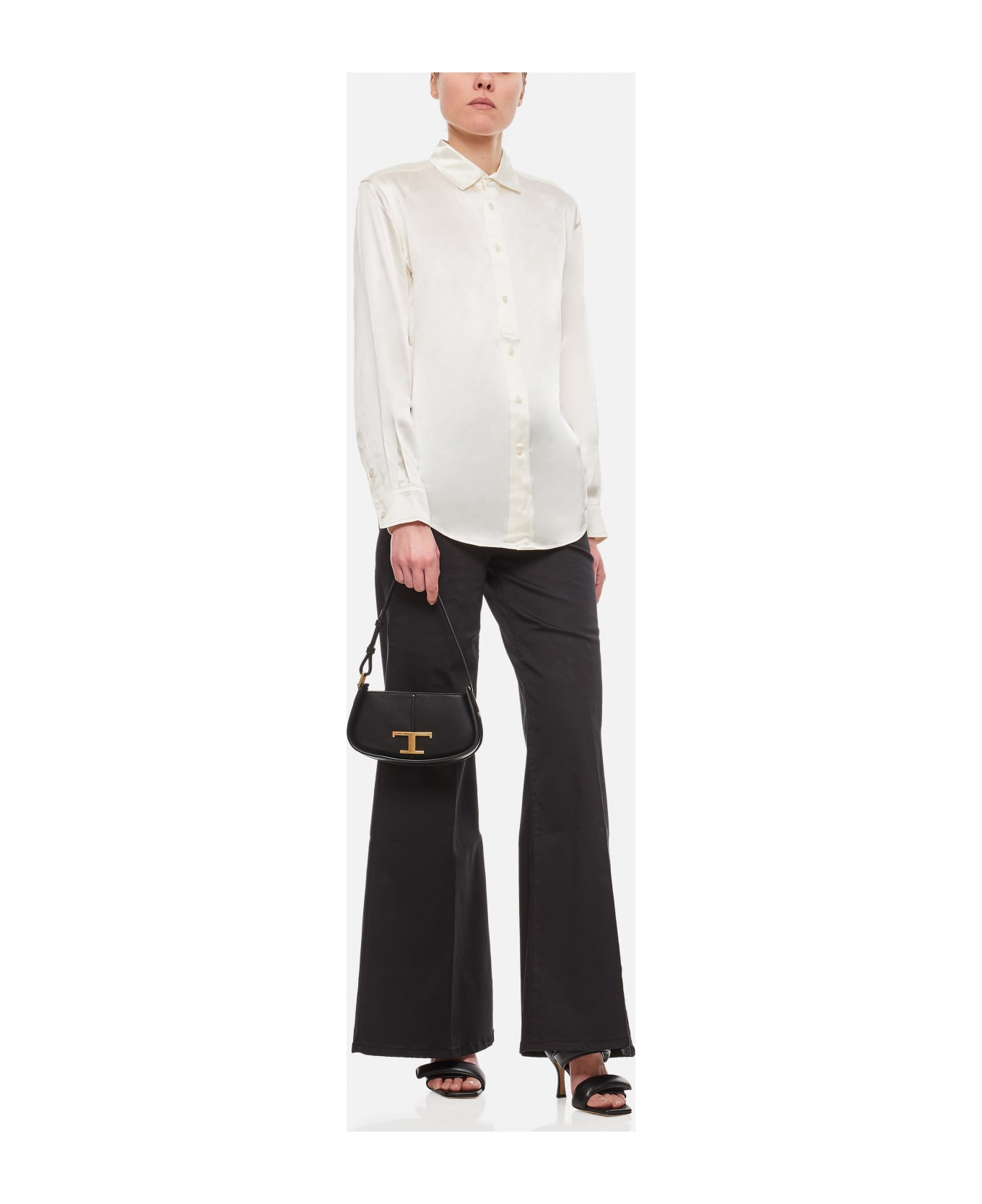Ralph Lauren Long Sleeve Button Front Silk Shirt - WHITE シャツ