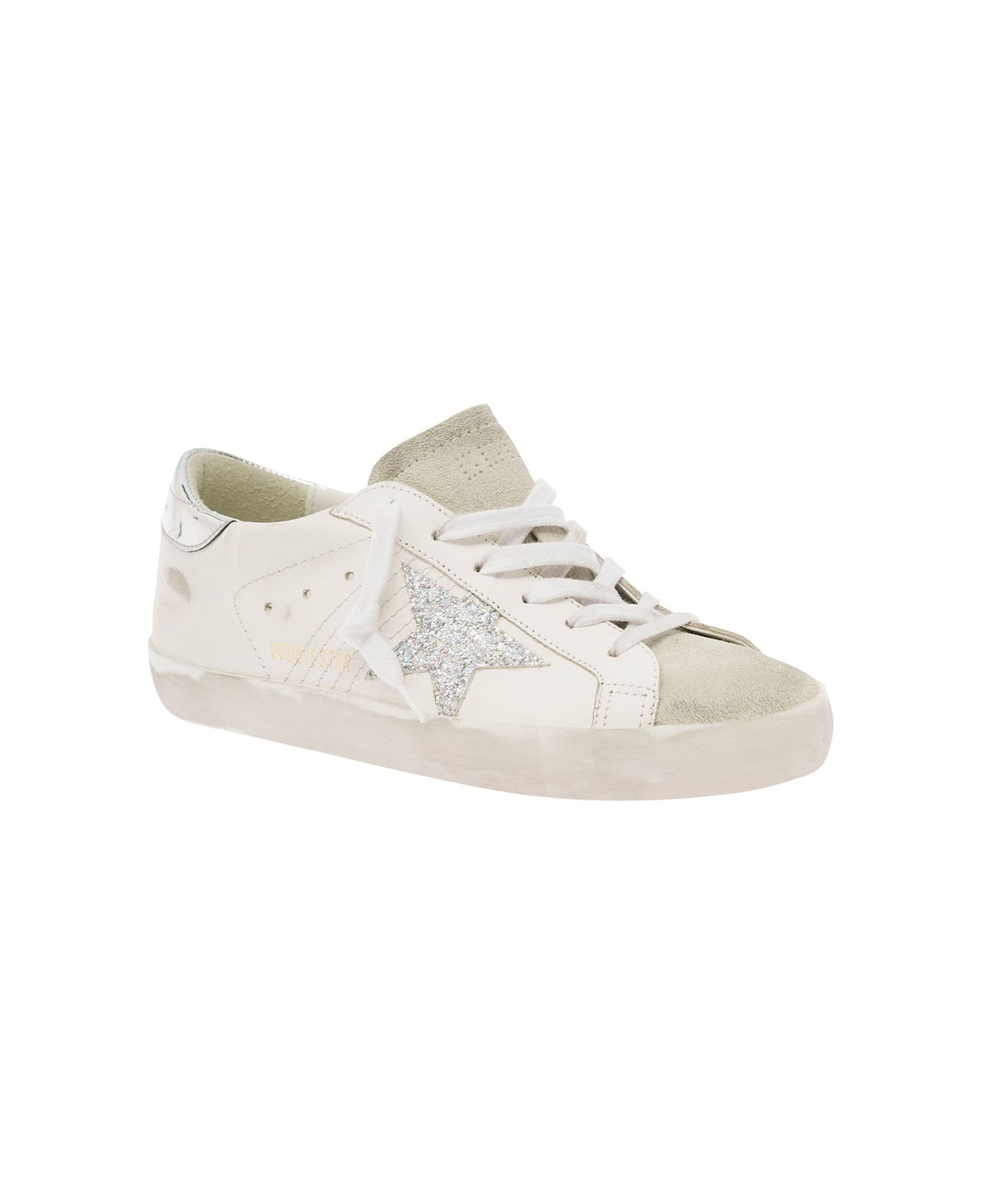 Golden Goose 'superstar' White Low Top Sneakers With Glitter Star In Leather And Suede Woman - White スニーカー