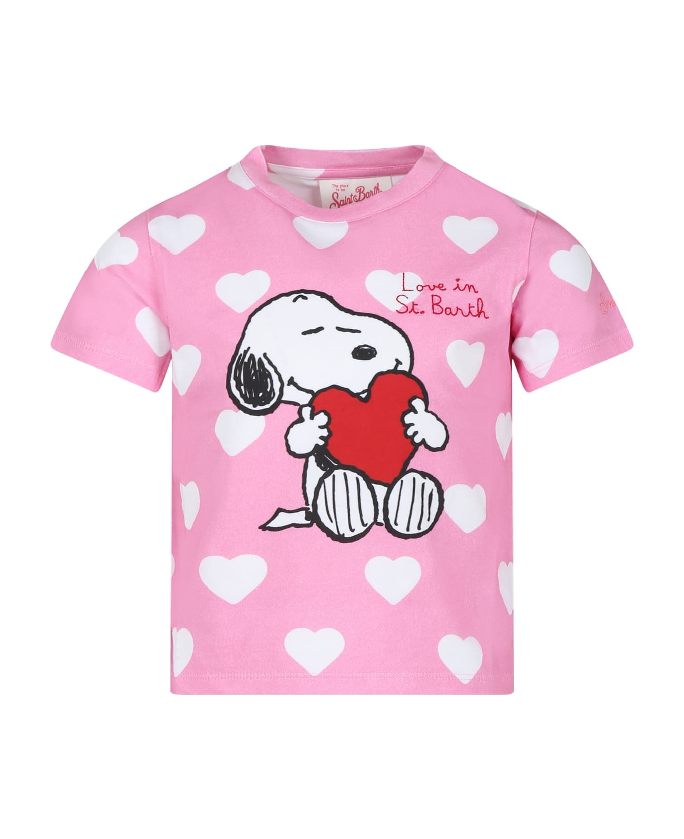MC2 Saint Barth Pink T-shirt For Girl With Snoopy Print And Hearts - Pink