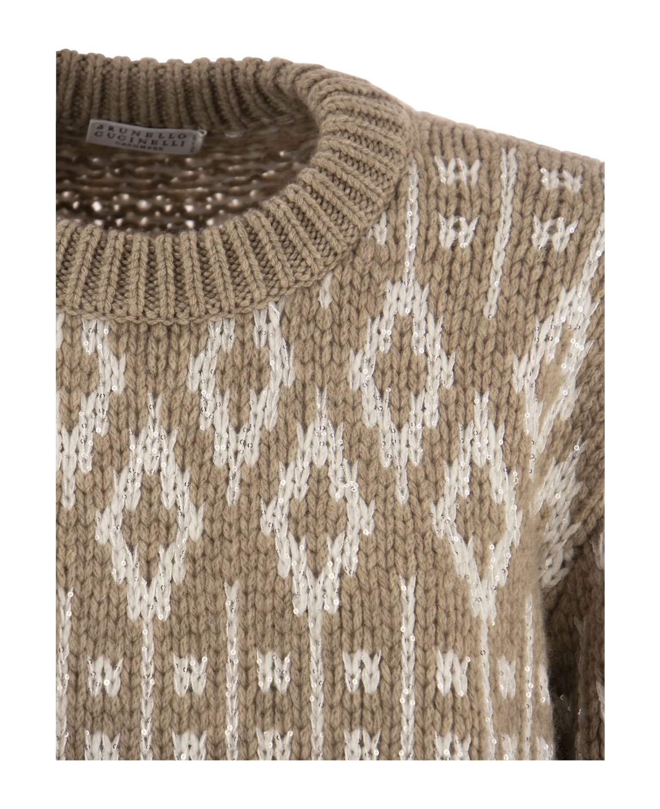 Brunello Cucinelli Vintage Jacquard Cashmere Sweater - Beige