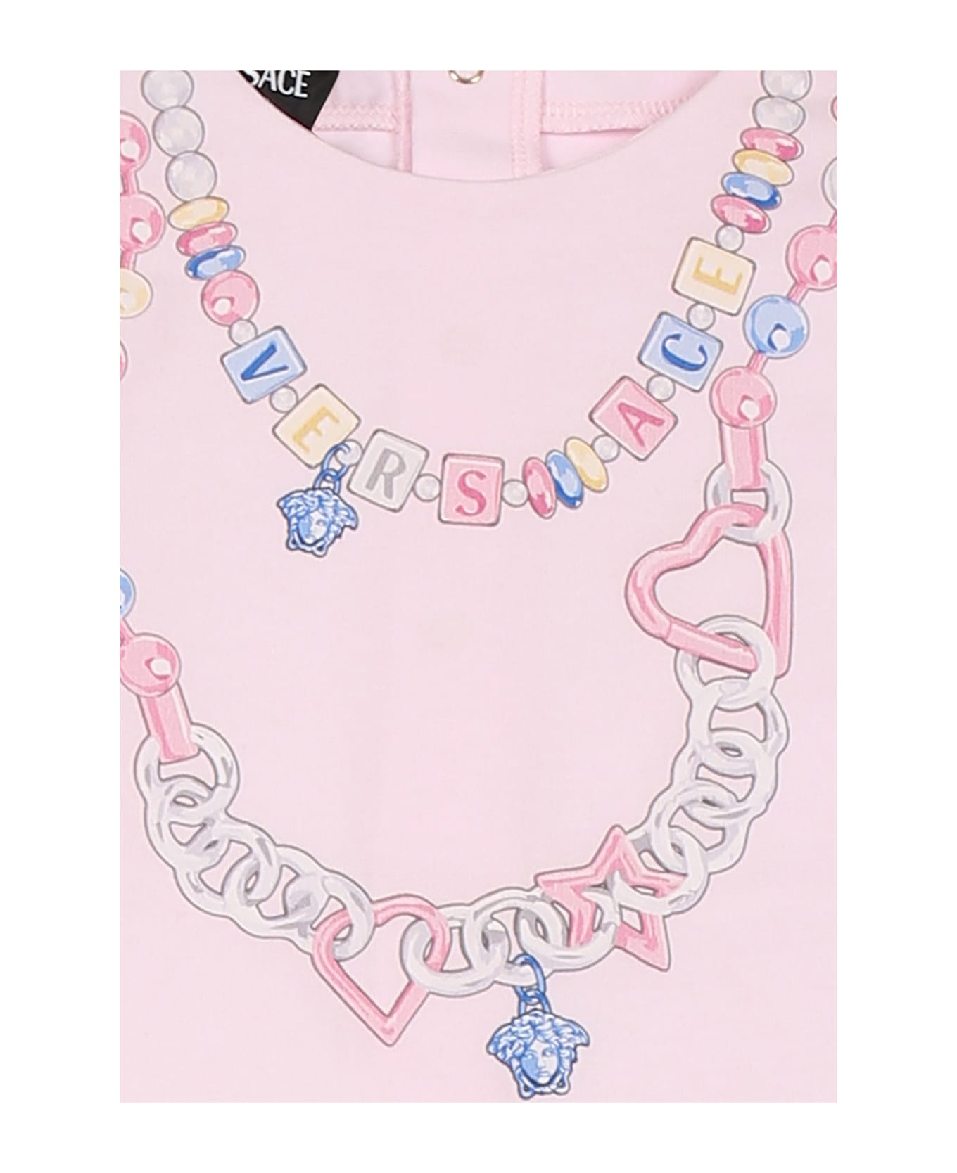 Versace Pink Babygrow For Baby Girl With Logo - Pink