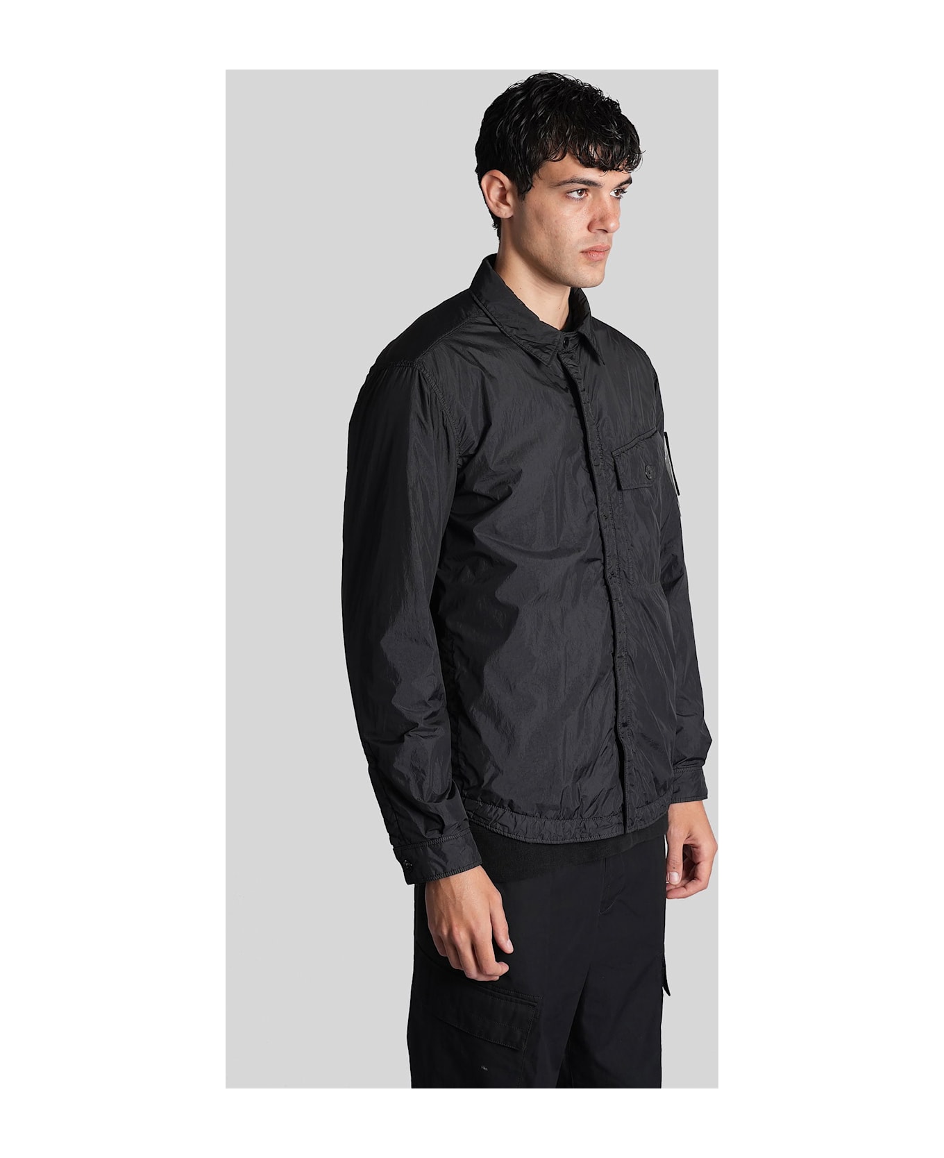 Stone Island Casual Jacket In Black Polyamide - black
