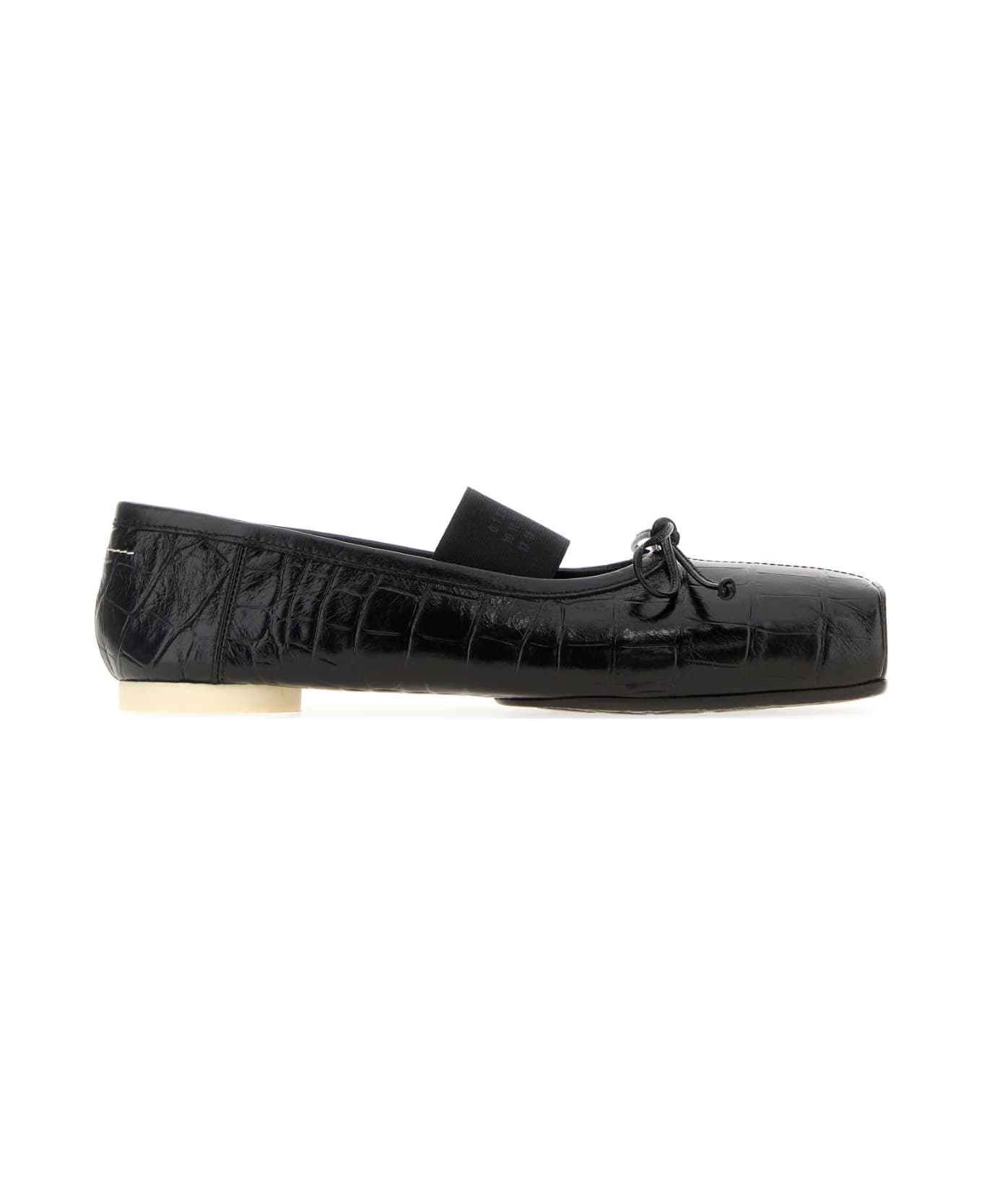 MM6 Maison Margiela Black Leather Ballerinas - BLACK フラットシューズ