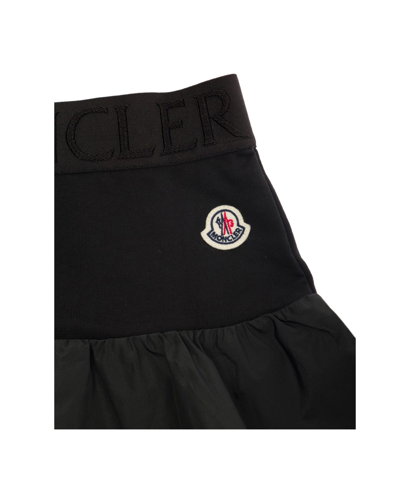 Moncler Mini Black Flounces Skirt With Branded Band In Tech Fabric Girl - Black