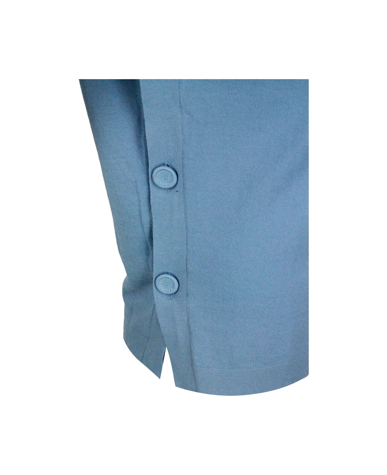 Malo Cotton Sweater With Sleeveless V-neck And Buttons On The Sides - Light Blu Tシャツ