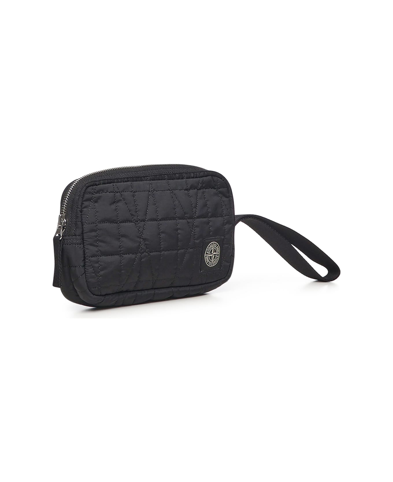 Stone Island Metallic Nylon Clutch With Logo - Black