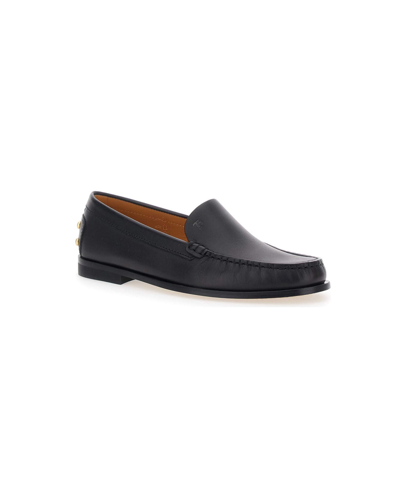 Tod's Black Loafers With Embossed Logo And Stud Details On The Back In Leather Woman - Black