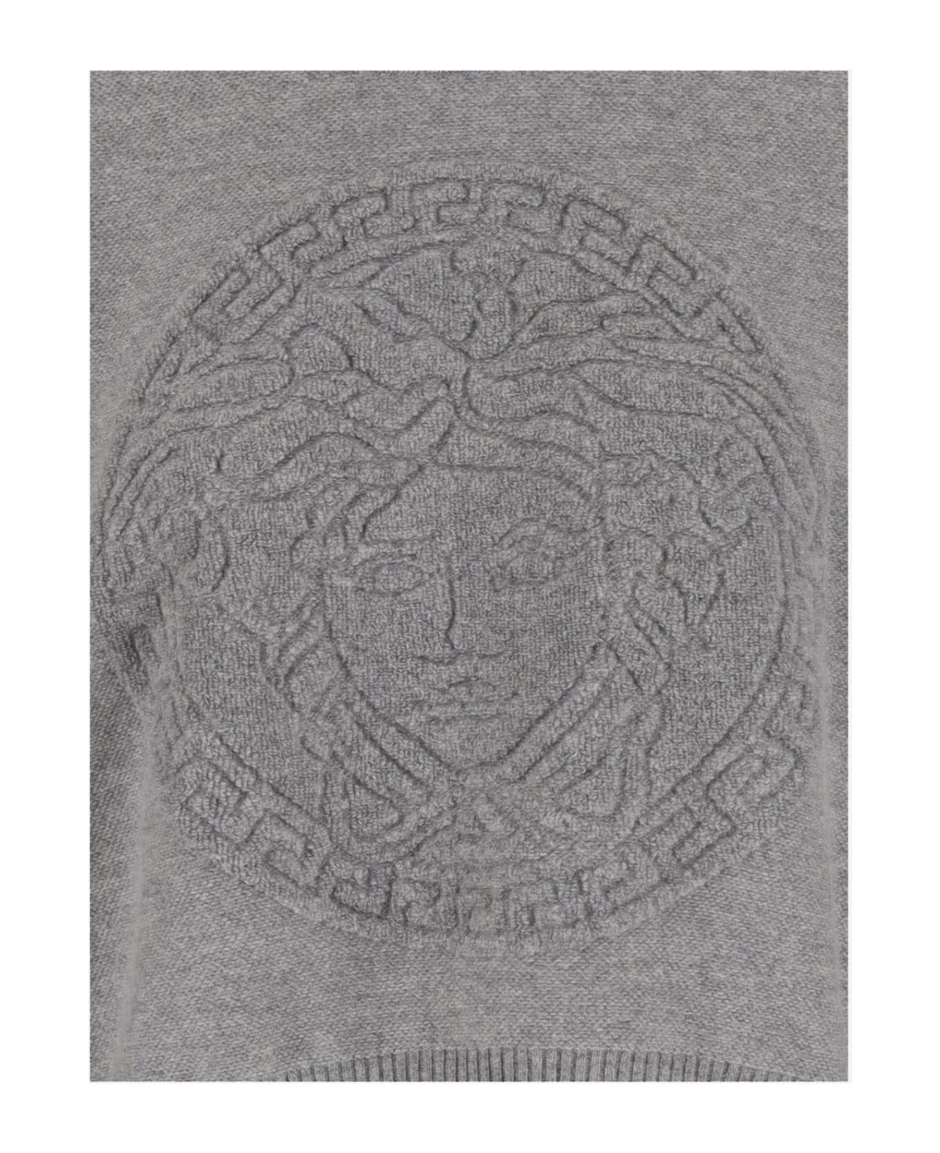 Versace Wool And Cashmere Pullover With Medusa - Grey