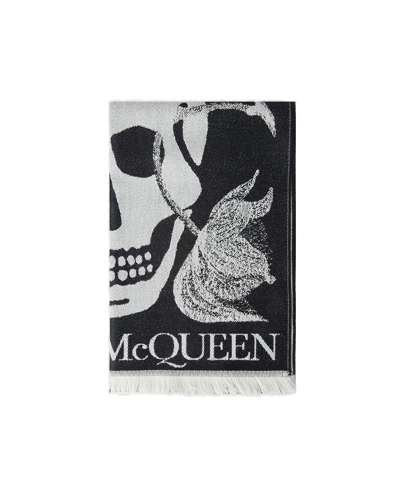 Alexander McQueen Skull-printed Fringed Scarf - Nero