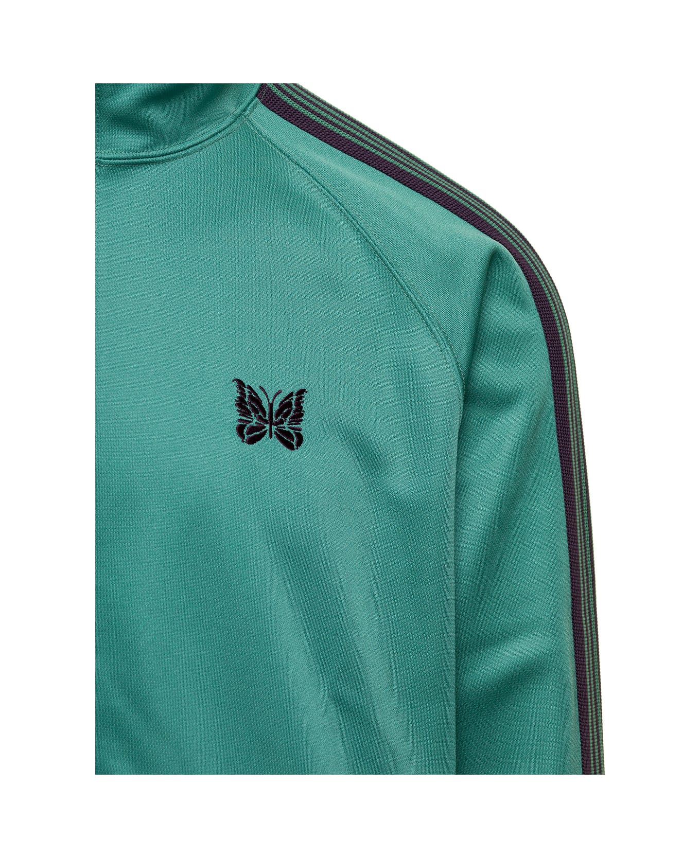 Needles Green High-neck Sweatshirt With Logo Embroidery In Tech Fabric Man - Green
