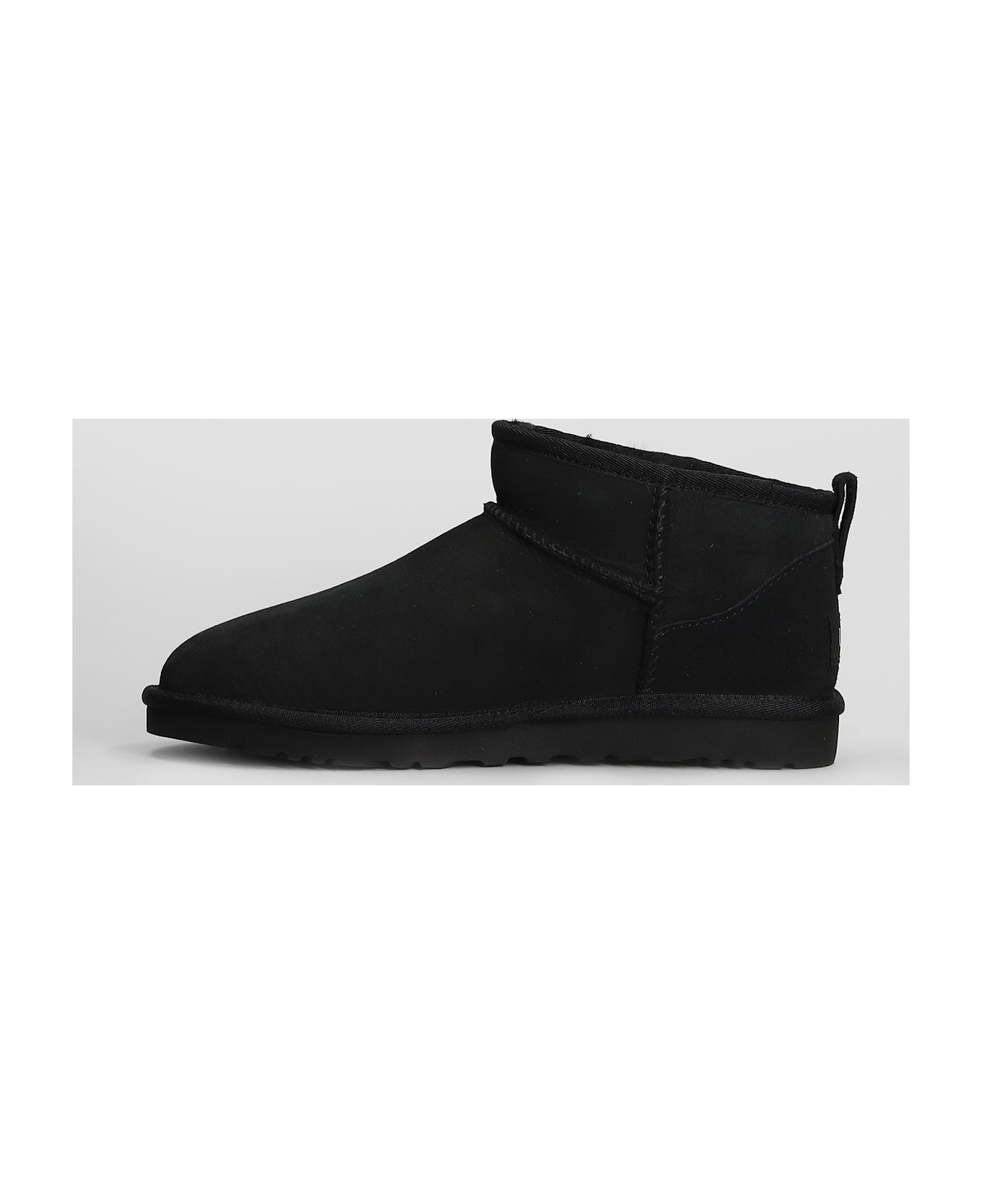 UGG Classic Ultra Mini Low Heels Ankle Boots In Black Suede - black