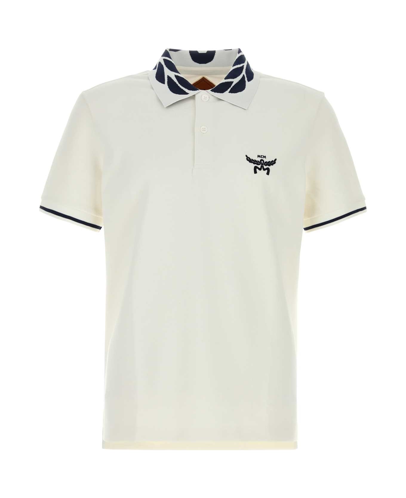 MCM White Stretch Piquet Polo Shirt - OFFWHITE