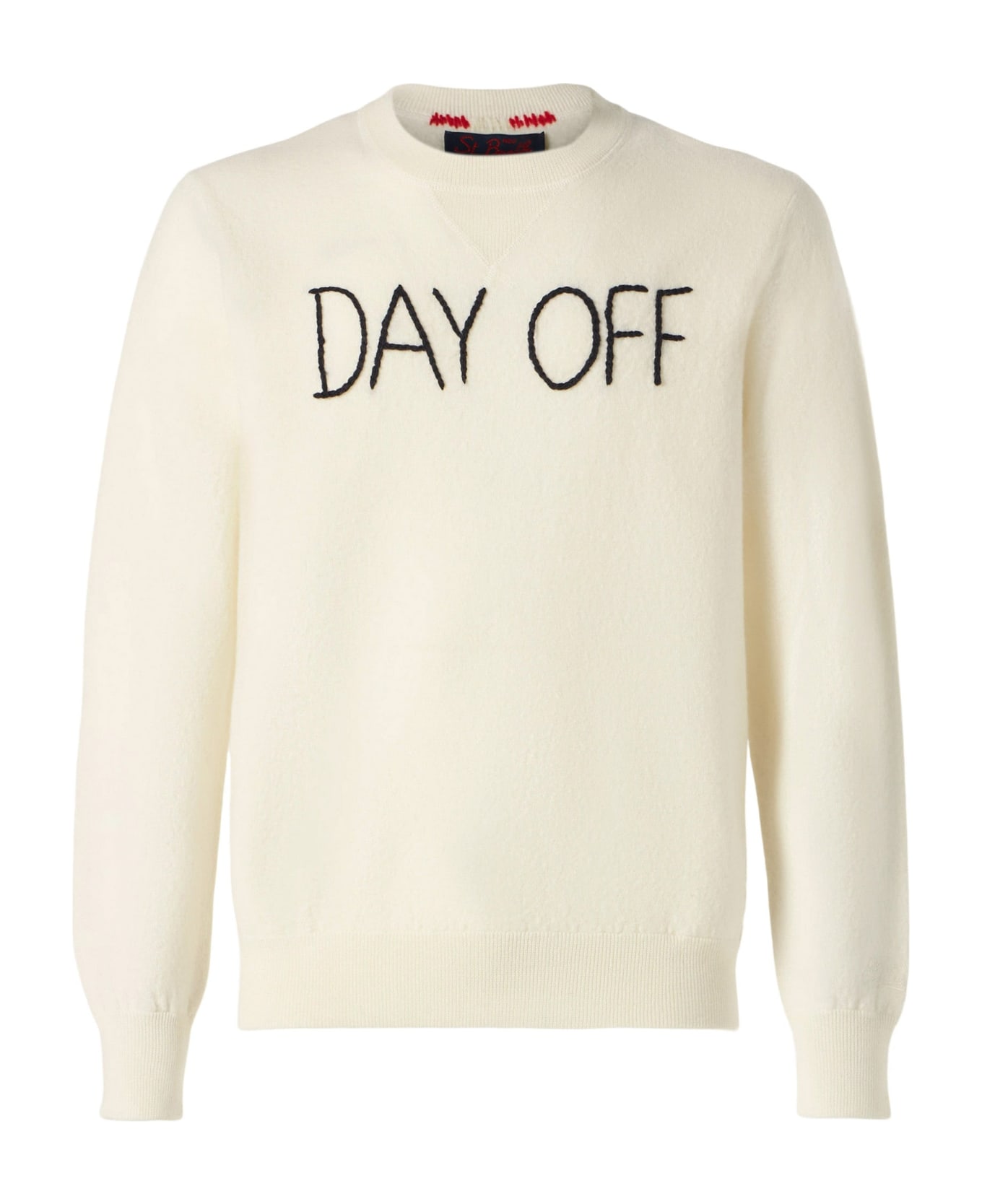 MC2 Saint Barth Man Crewneck Knitted Sweater With Day Off Embroidery - WHITE フリース