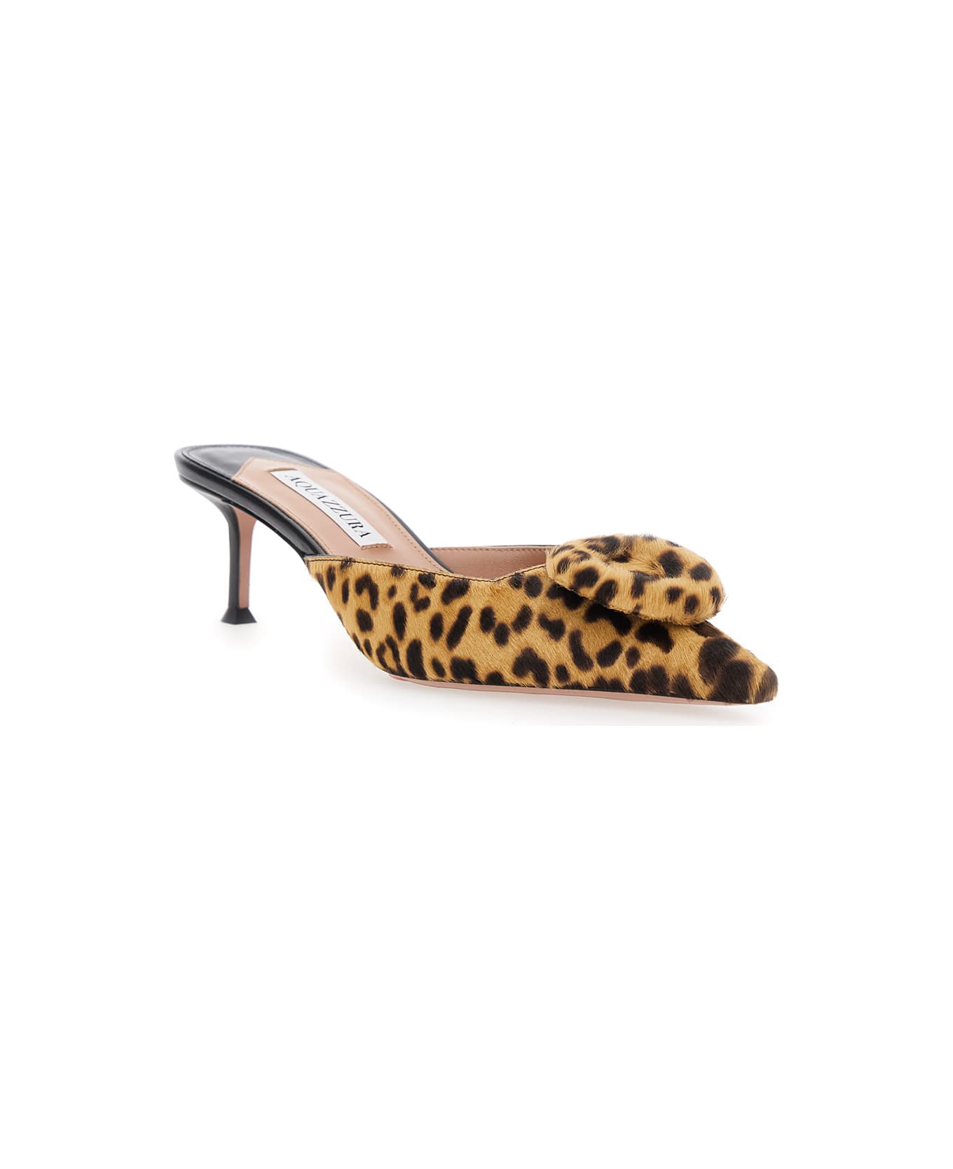 Aquazzura 
the Hood
 Brown Mules With Bow Detail And Leopard Motif In Suede Woman - Brown